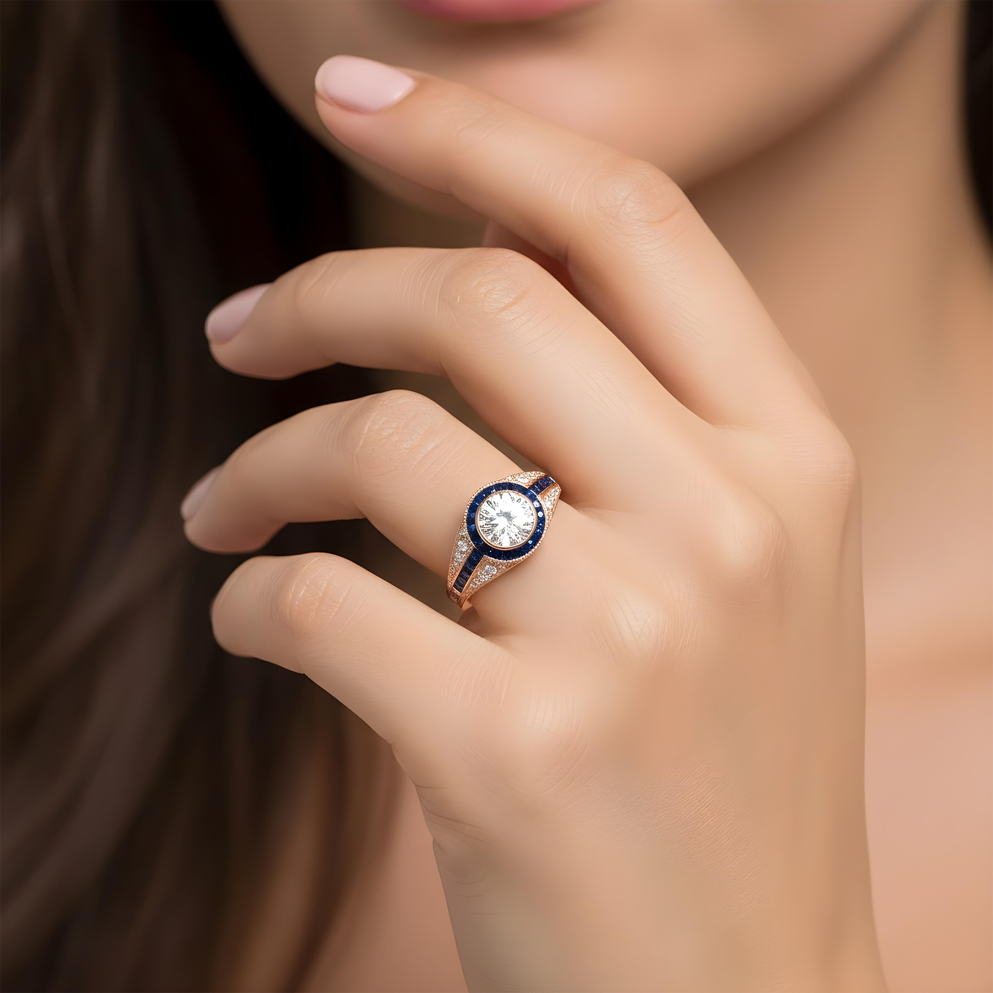 Platinum 2.05ct Round Cut Diamond & Sapphire Detailed Ring 3.62ctw