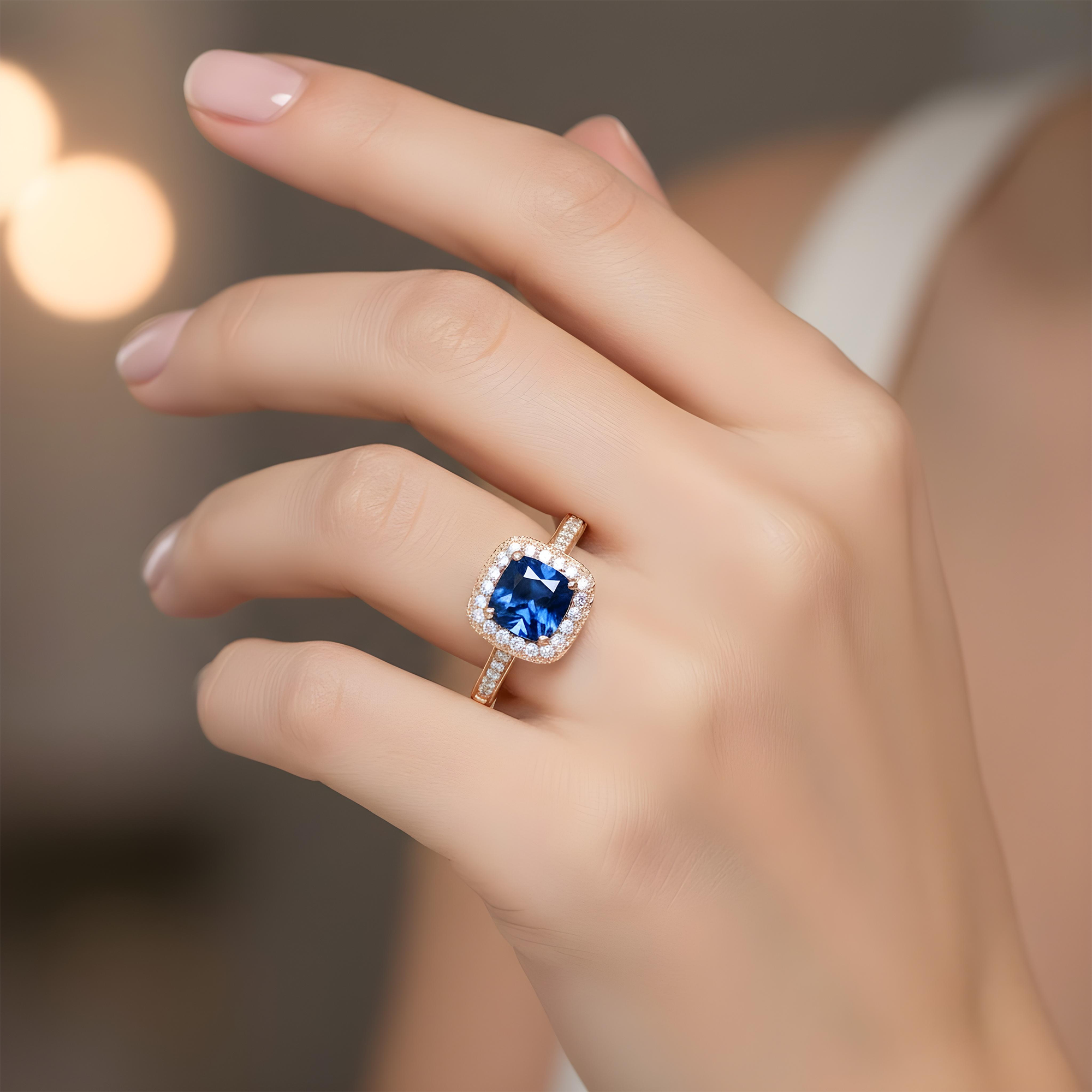 18K White Gold 2.44ct Cushion Cut Sapphire Gemstone & Diamond Ring 3.33ctw