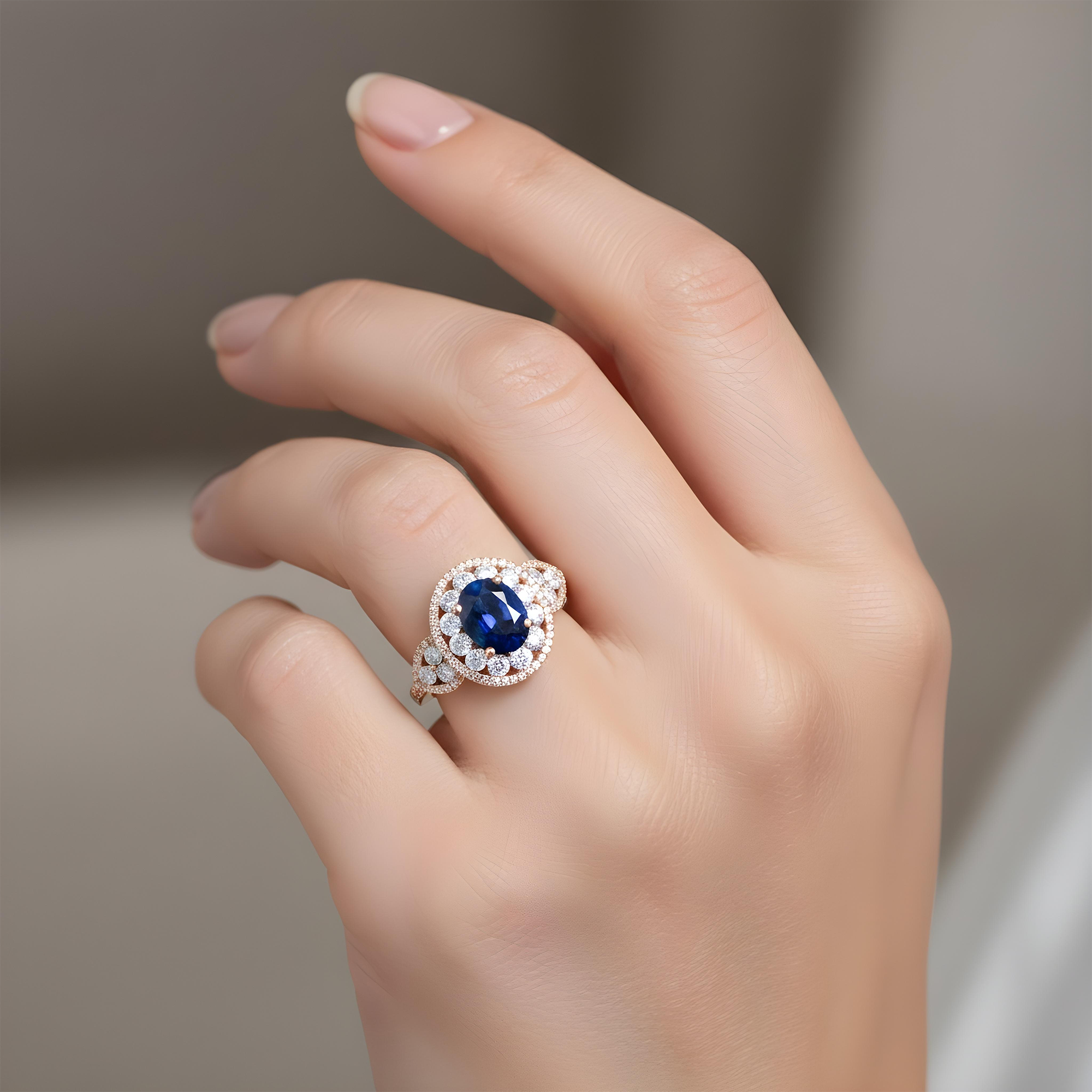 18K White Gold 2.18ct Oval Cut Sapphire Gemstone & Diamond Ring 3.64ctw