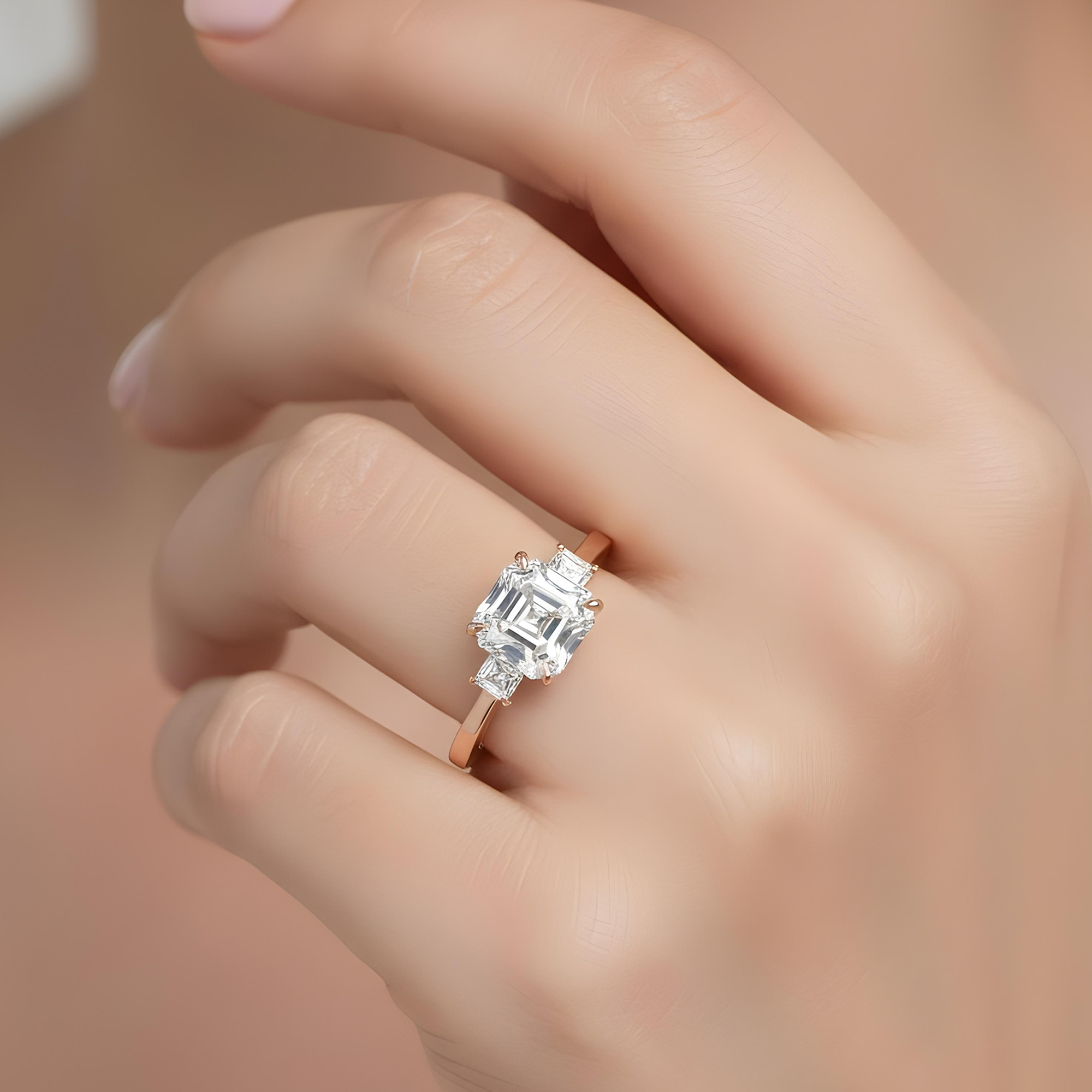 GIA 18K White Gold 5.06ct Triple Asscher Cut Diamond Engagement Ring 5.42ctw