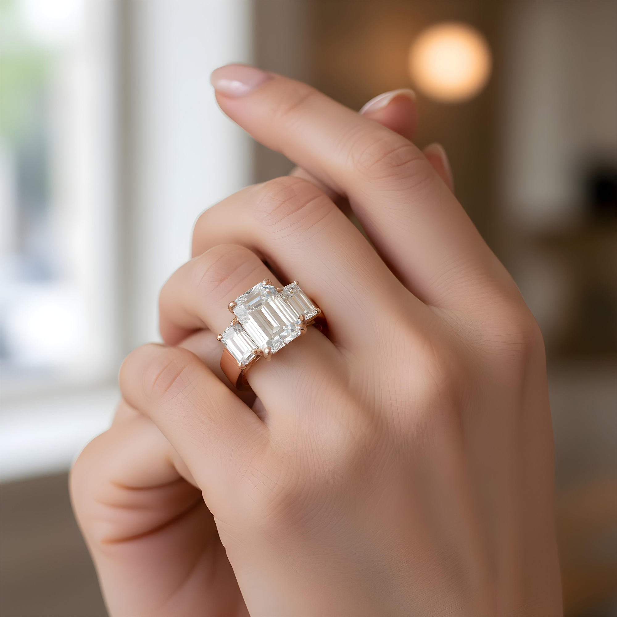 GIA 18K White Gold 4.02ct Emerald Cut Diamond Engagement Ring 5.10ctw