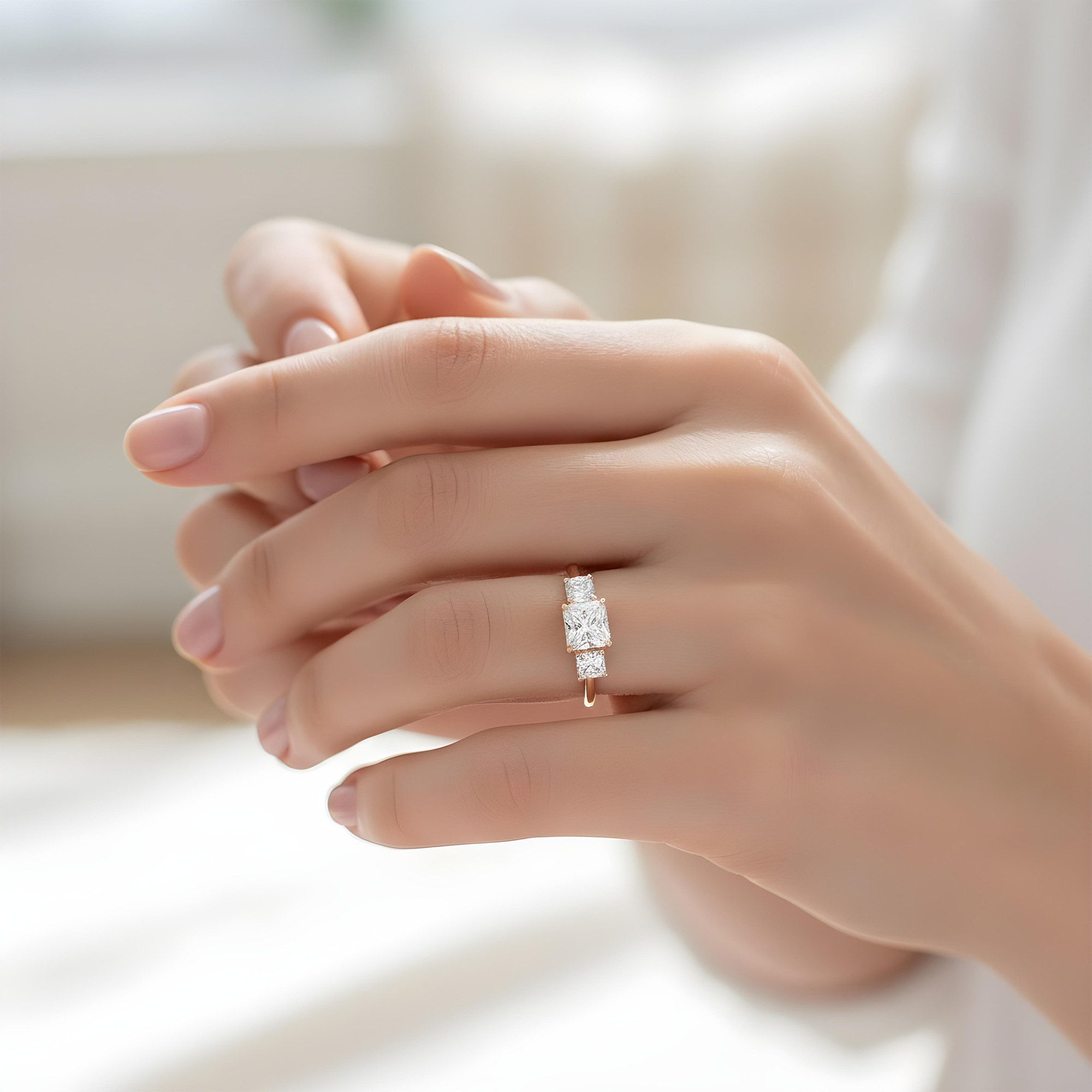 18K White Gold 2.01ct Radiant Cut Triple Diamond Engagement Ring 2.54ctw