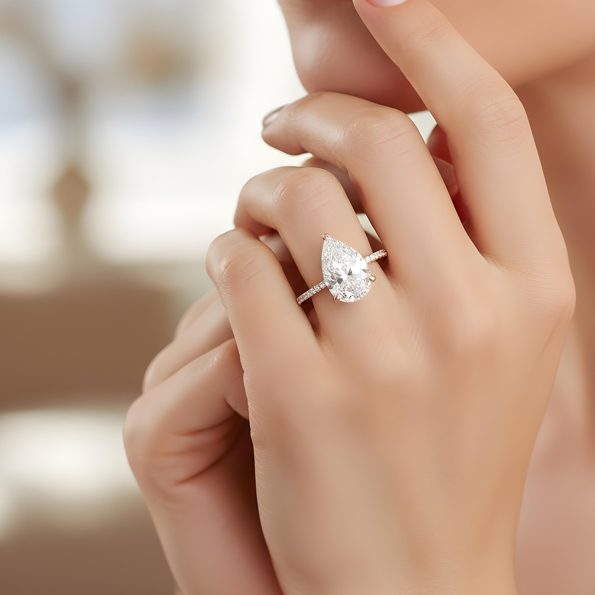 GIA 18K White Gold 5.41ct Pear Cut Diamond Engagement Ring 5.83ctw