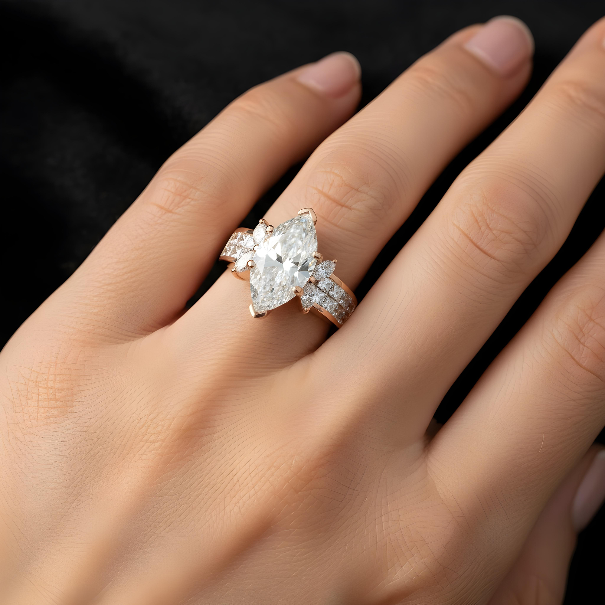 18K Yellow Gold 5.13ct Marquise Cut Diamond Engagement Ring 7.08ctw