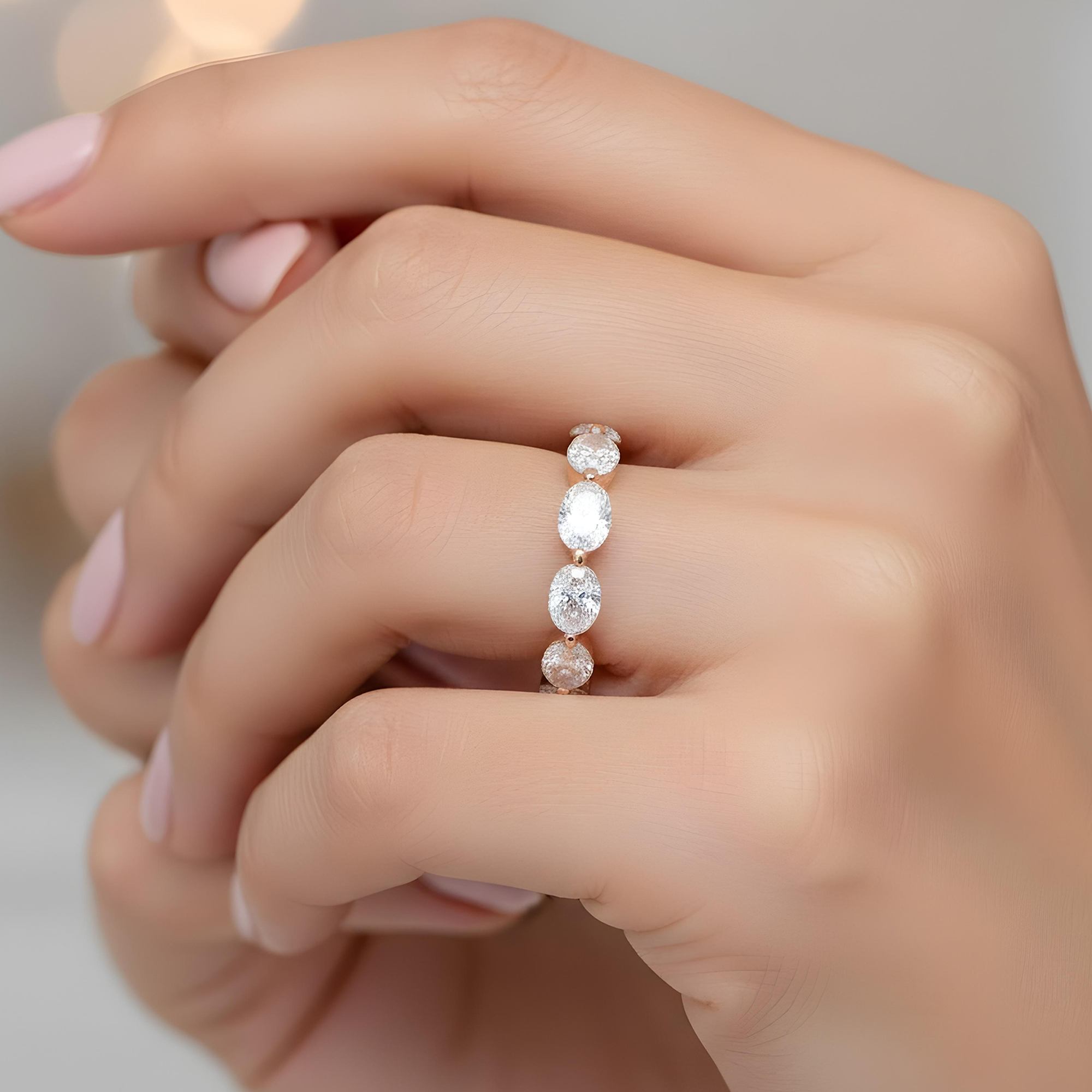 14K White Gold Oval Cut Diamond Satellite Eternity Ring 4.25ct (size 5.75)