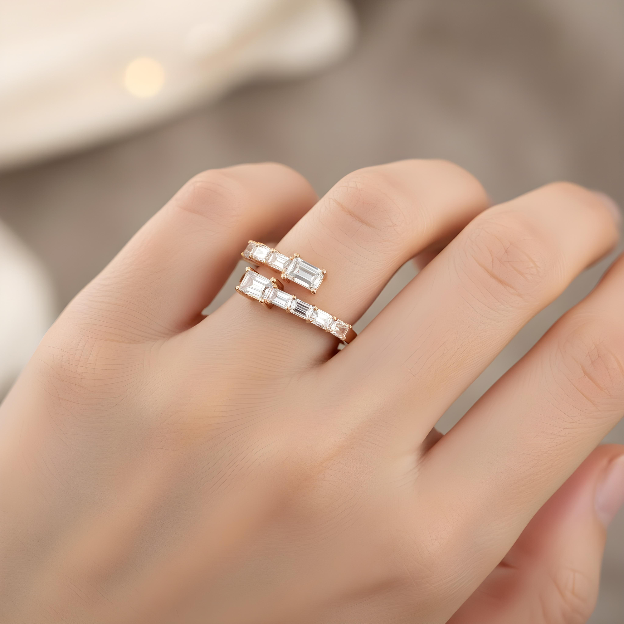 14K White Gold Emerald Cut Diamond Wrap Ring 2.96ct