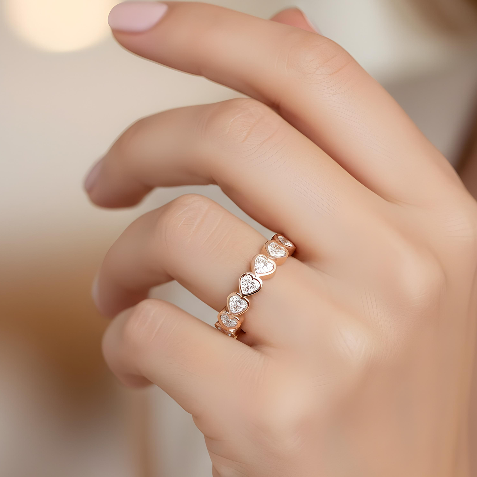 14K White Gold Bezel Set Heart Cut Diamond Eternity Ring 3.20ct (size 6.75)