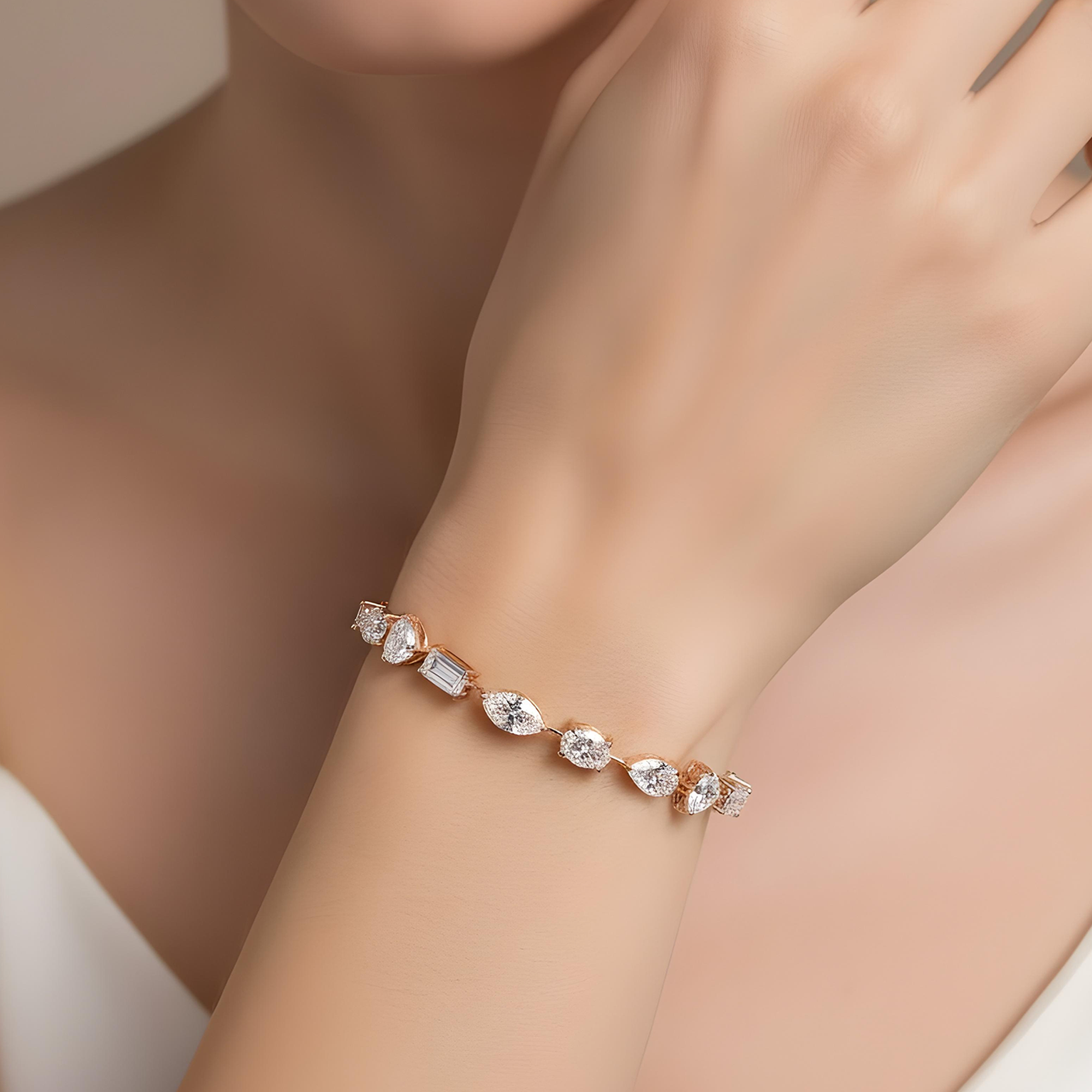 14K White Gold Combination Cut Diamond Satellite Bracelet 18.43ct