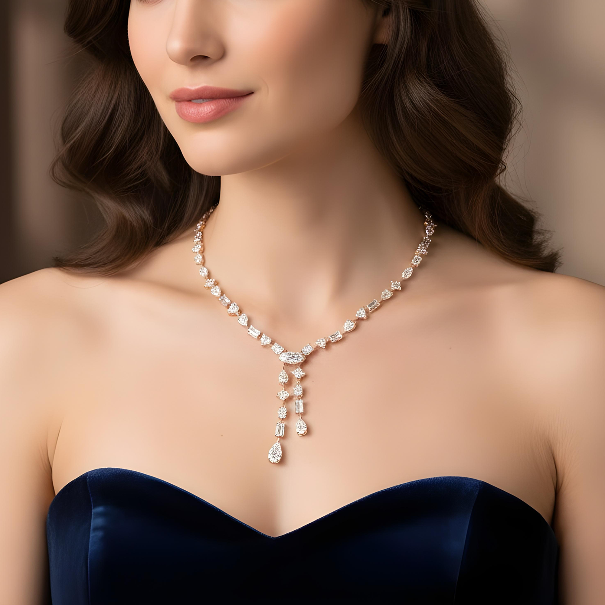 14K White Gold Combination Cut Diamond Drop Necklace 24.92ct