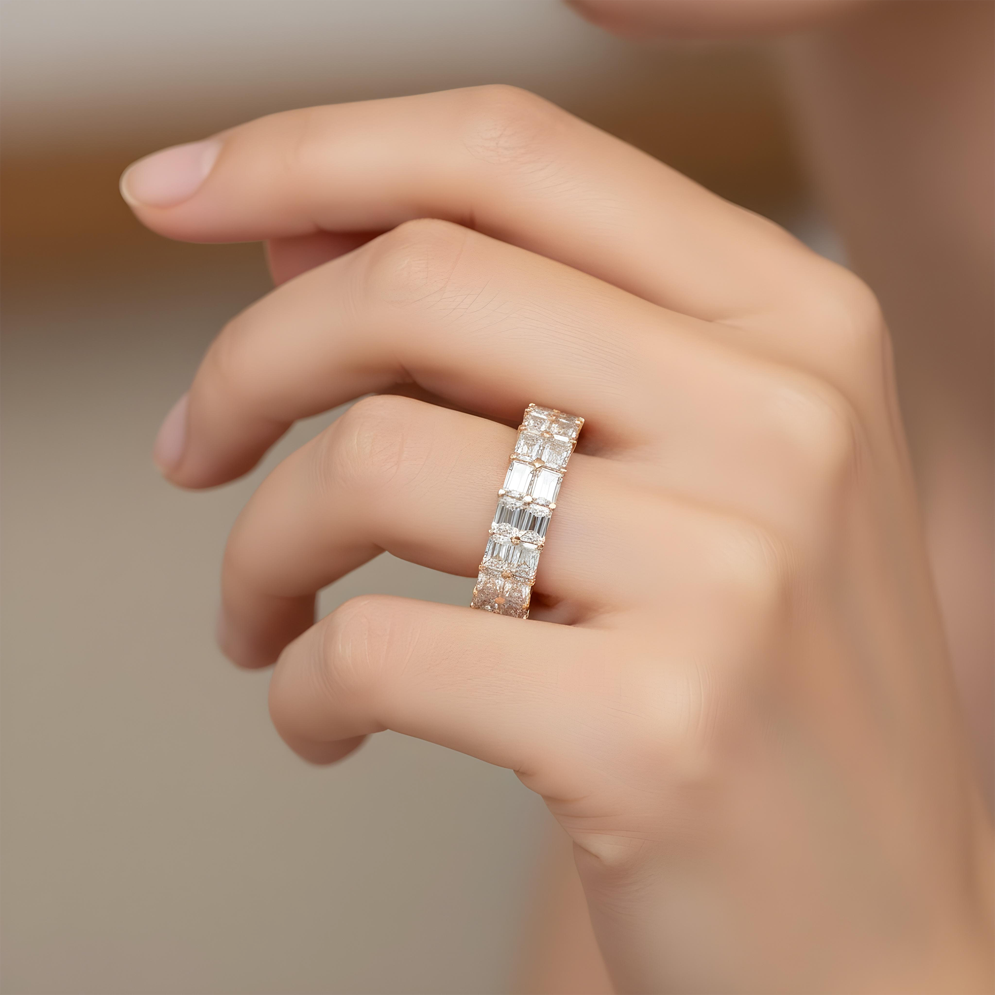 14K White Gold Double Row Emerald Cut Diamond Eternity Ring 7.12ct (size 8)