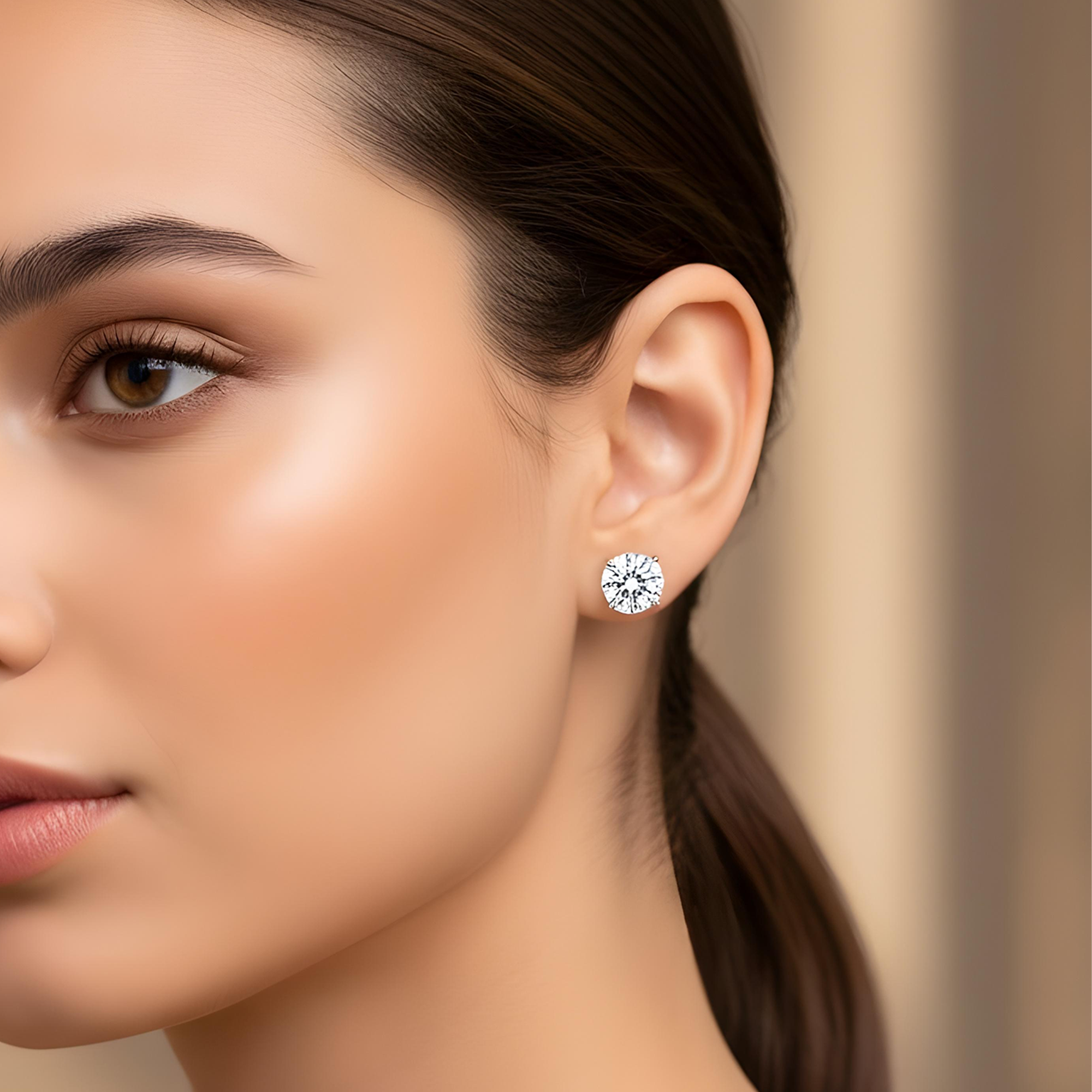 14K IGI Certified 4.10ct Each Solitaire Round Diamond Stud Earrings 8.20ctw