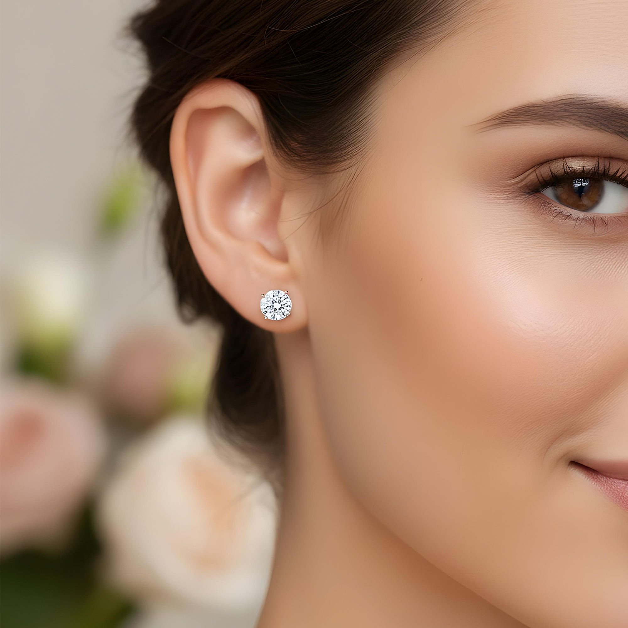 14K White Gold 2ct Each Solitaire Round Diamond Stud Earrings 4.35ctw