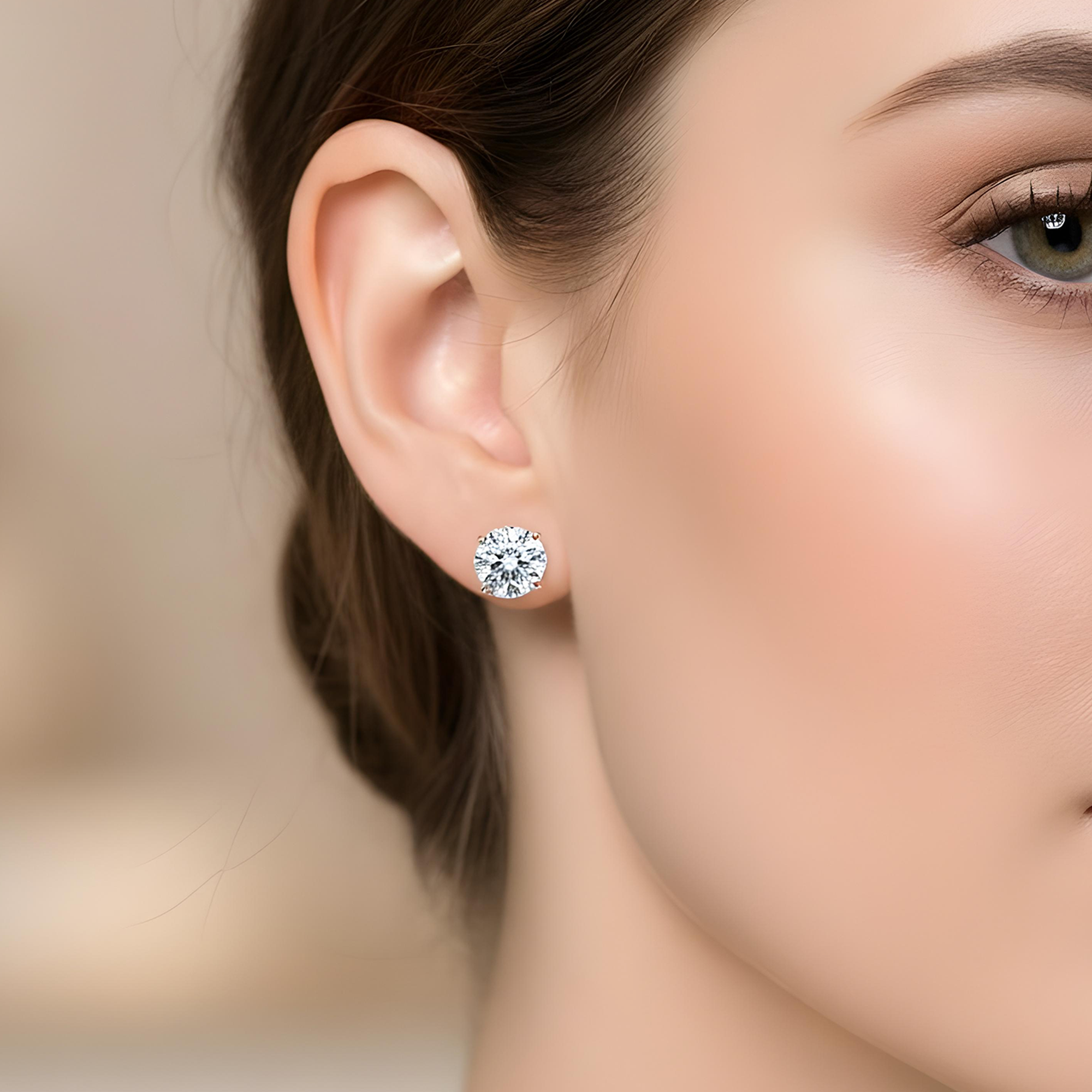 14K IGI Certified 5ct Each Solitaire Round Diamond Stud Earrings 10.12ctw