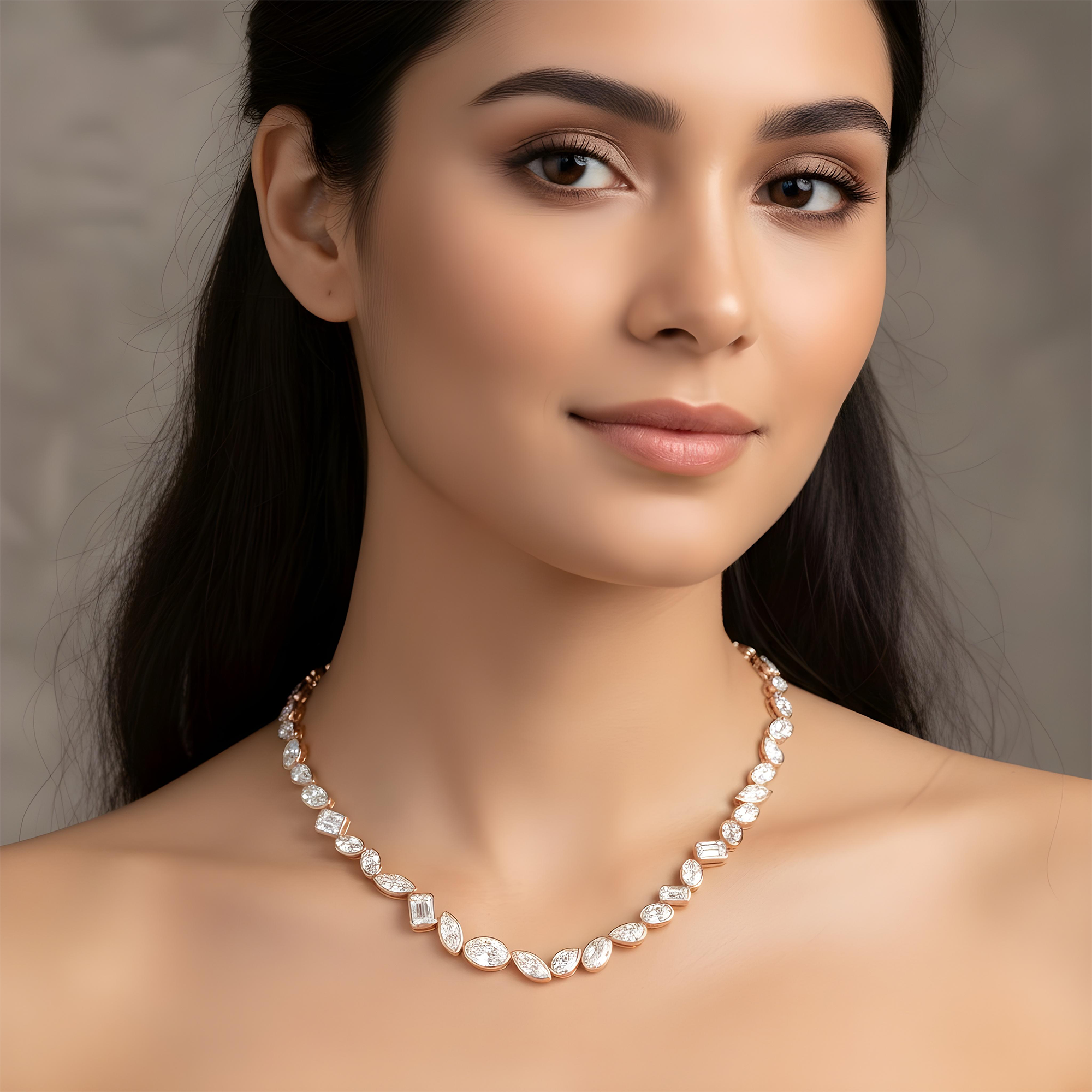 Platinum Bezel Set Multi Cut Diamond Chain 90.40ct