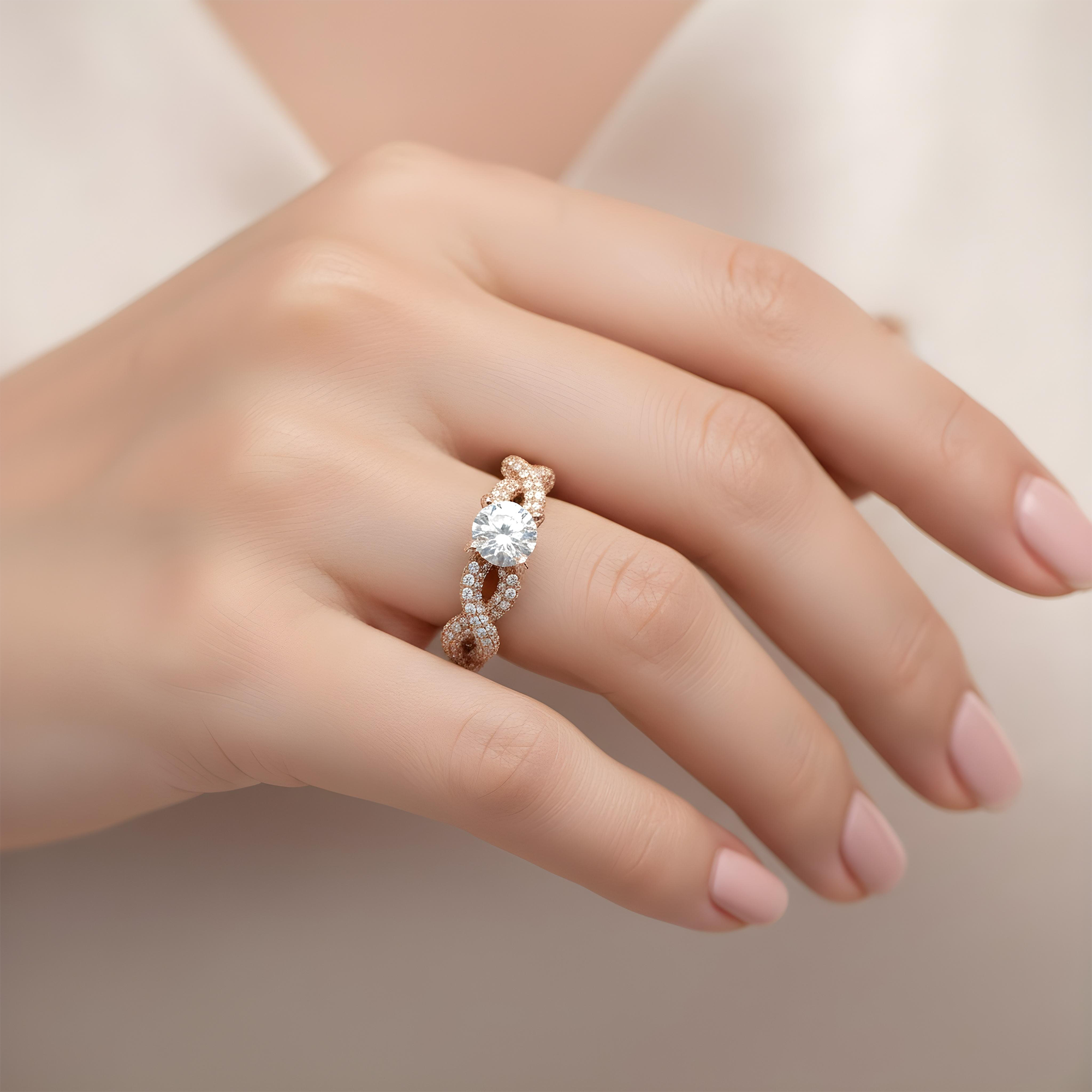 GIA 18K White Gold 1.50ct Round Diamond Infinity Twist Engagement Ring 4.73ctw