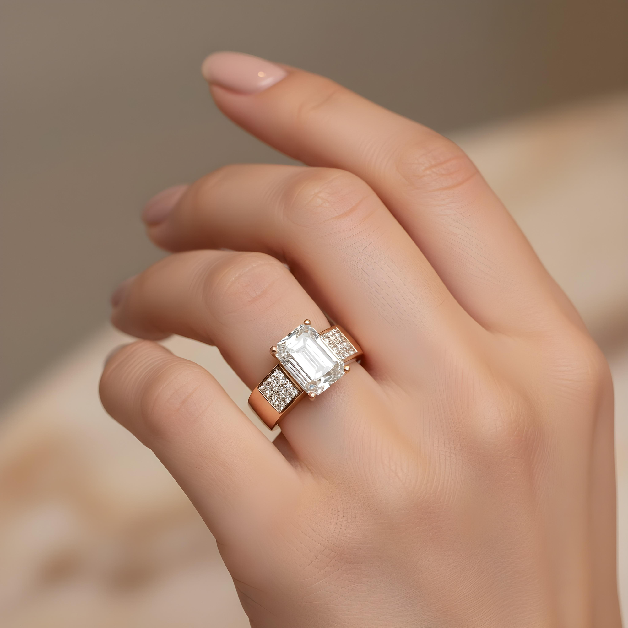 18K Yellow Gold 5.19ct Emerald Cut Diamond Engagement Ring 6.24ctw