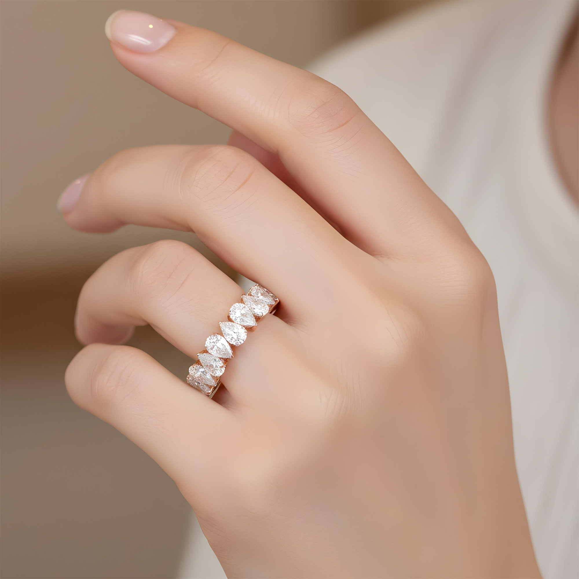 14K White Gold Pear Cut Diamond Eternity Ring 9.52ct (size 8.5)