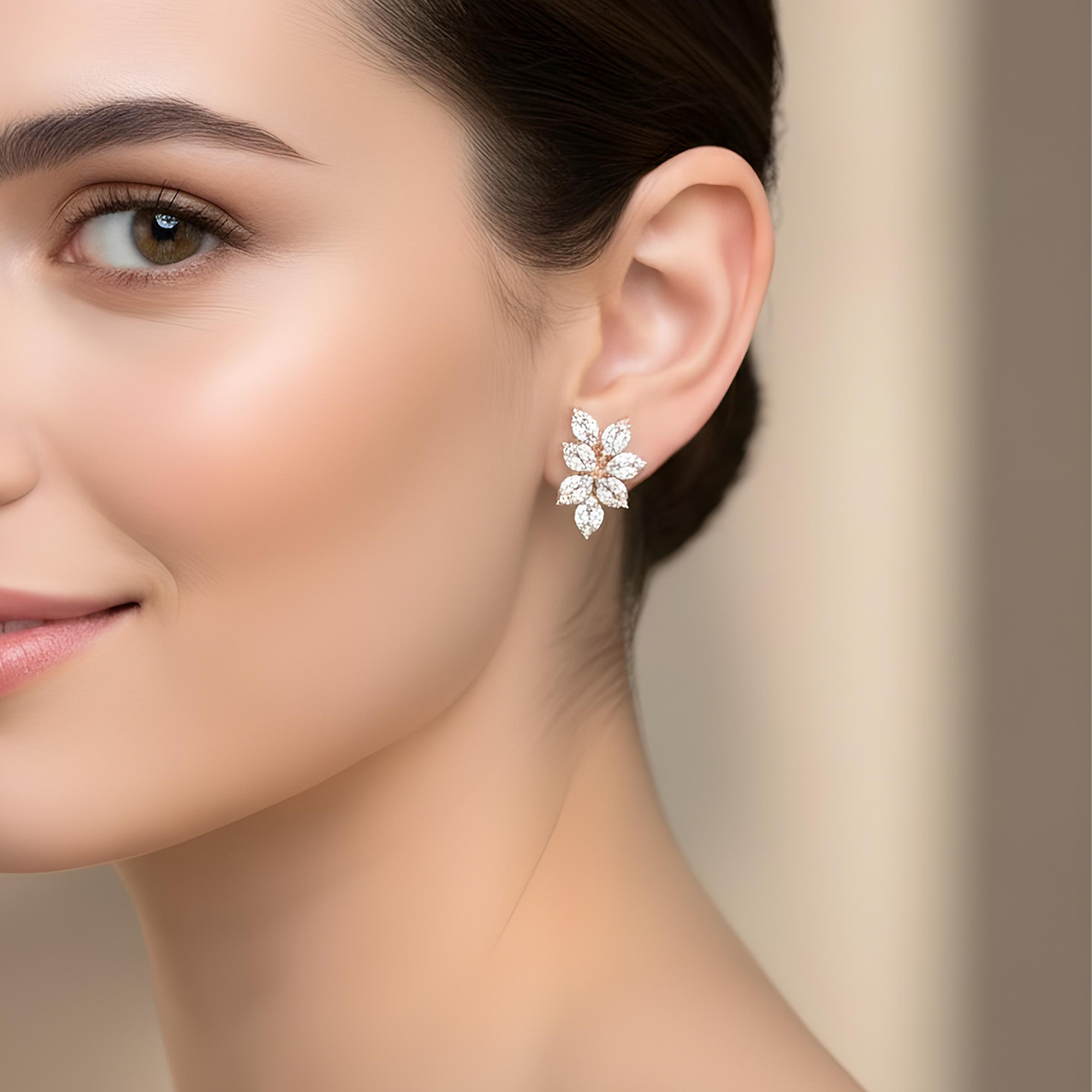 14K White Gold Marquise & Princess Diamond Vine Climber Earrings 4.38ctw