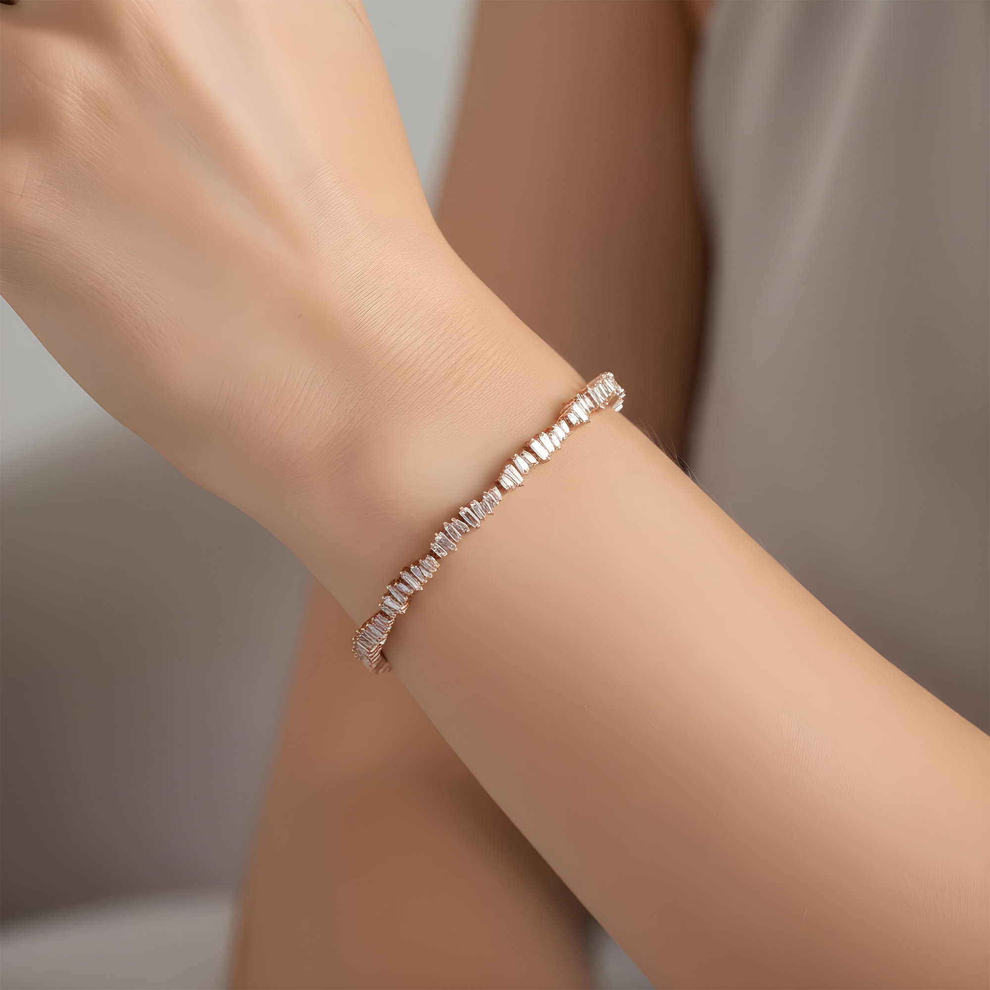 14K Yellow Gold Baguette Cut Diamond Tennis Bracelet 3.17ct