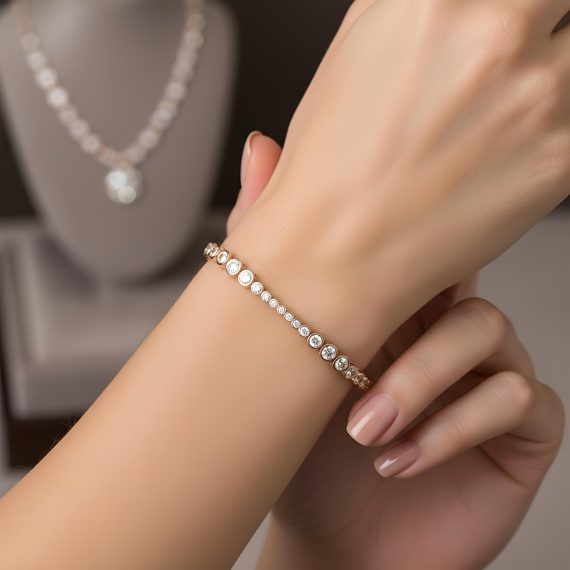 14K Yellow Gold Graduated Bezel Set Round Diamond Tennis Bracelet 3.09ct