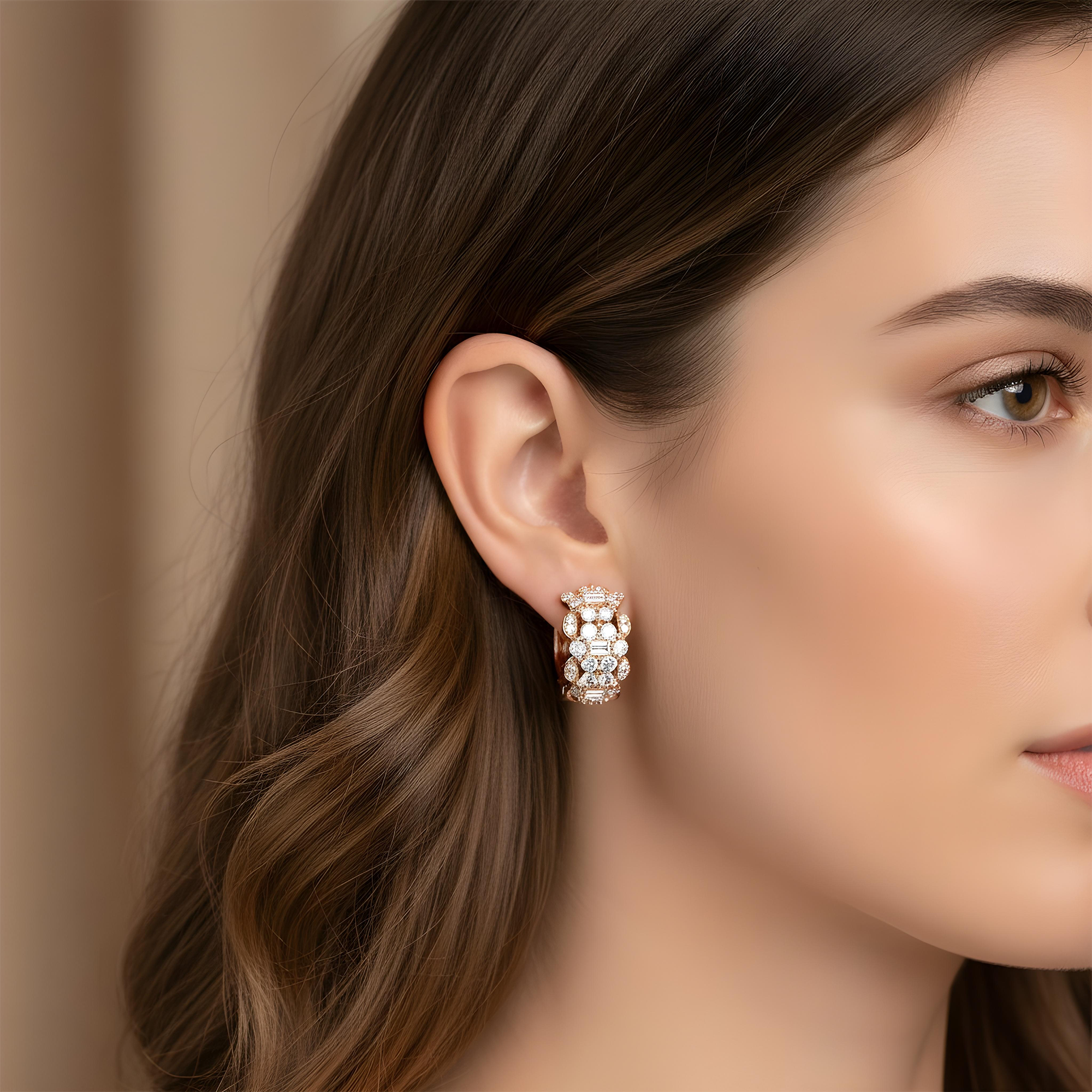 18K White Gold Round & Emerald Cut Diamond Hoop Earrings 1.90ctw