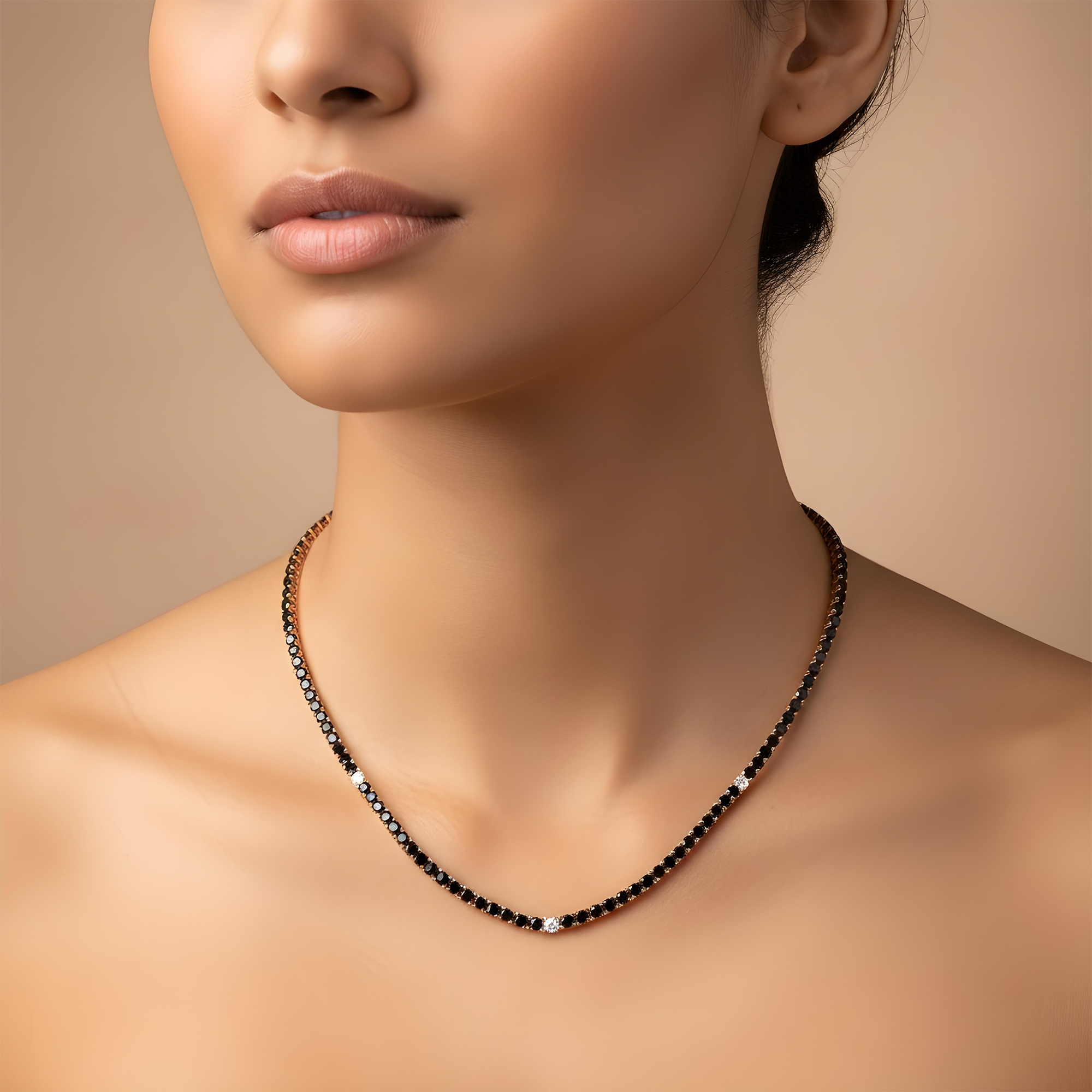 14K Black Gold Black & White Round Diamond Tennis Chain 15.03ct