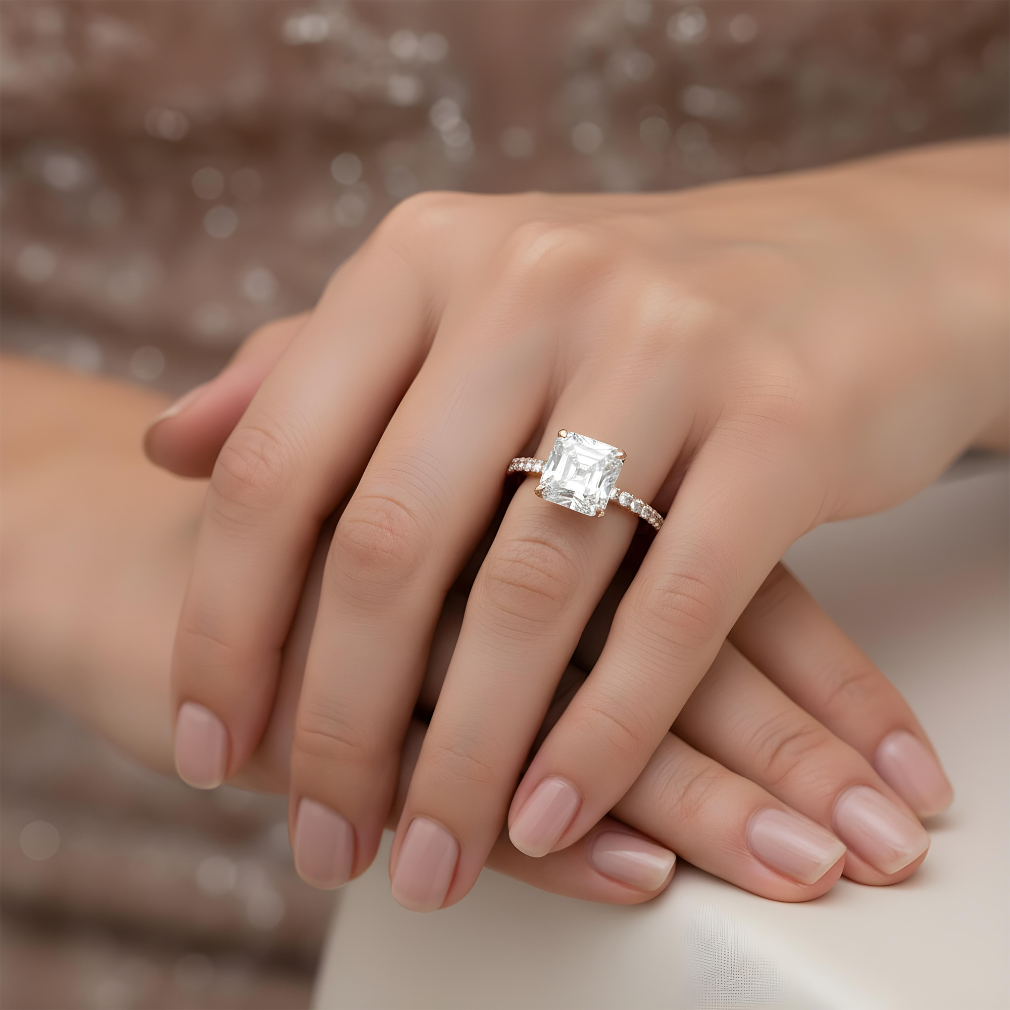 Platinum 4.05ct Asscher Cut Diamond Engagement Ring 4.42ctw