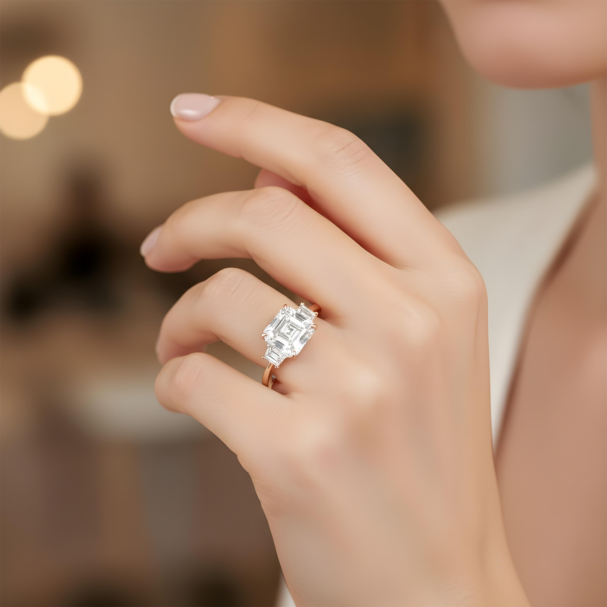 18K White Gold 4.53ct Asscher Cut Triple Diamond Engagement Ring 4.97ctw