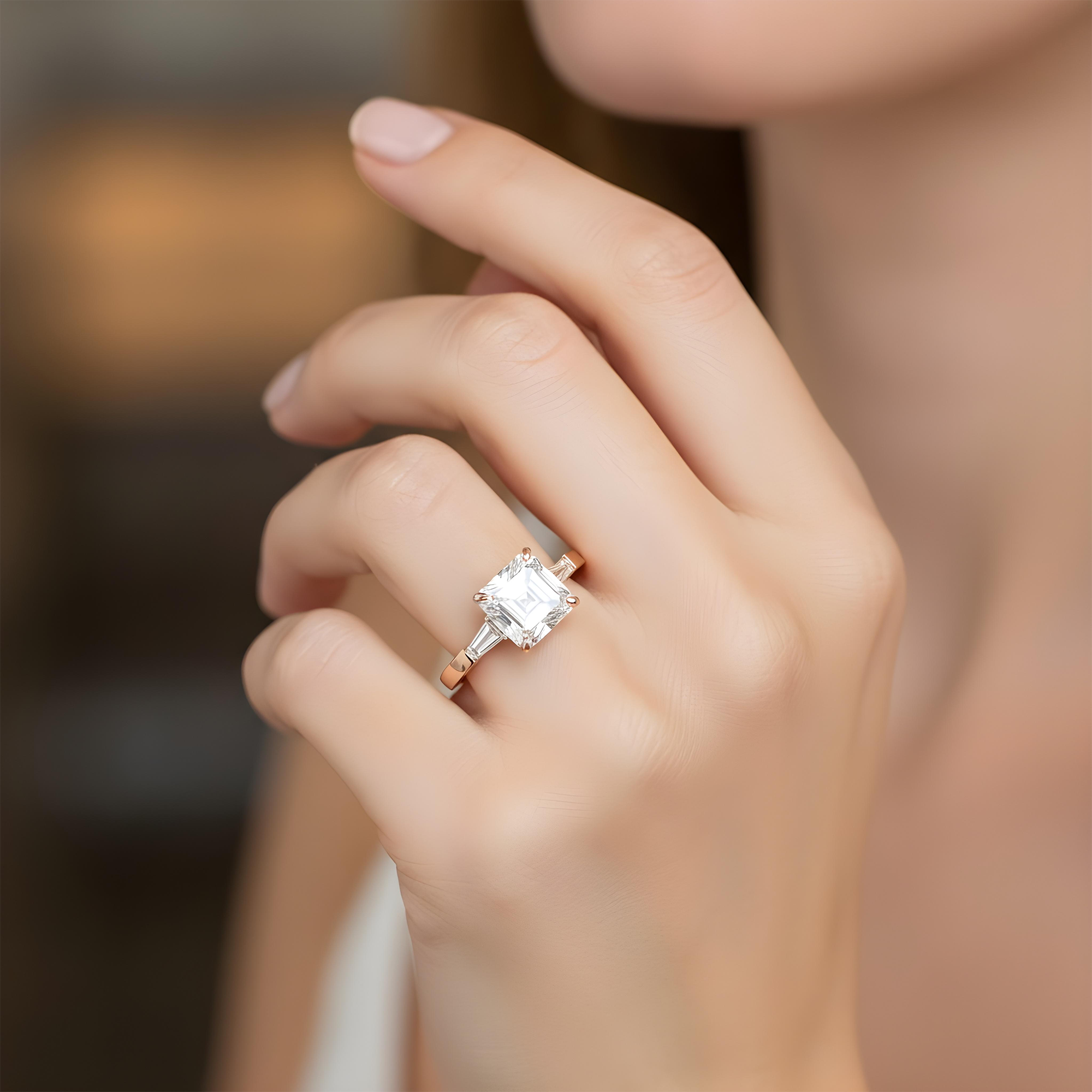 Platinum 4.09ct Asscher Cut Triple Diamond Engagement Ring 4.55ctw