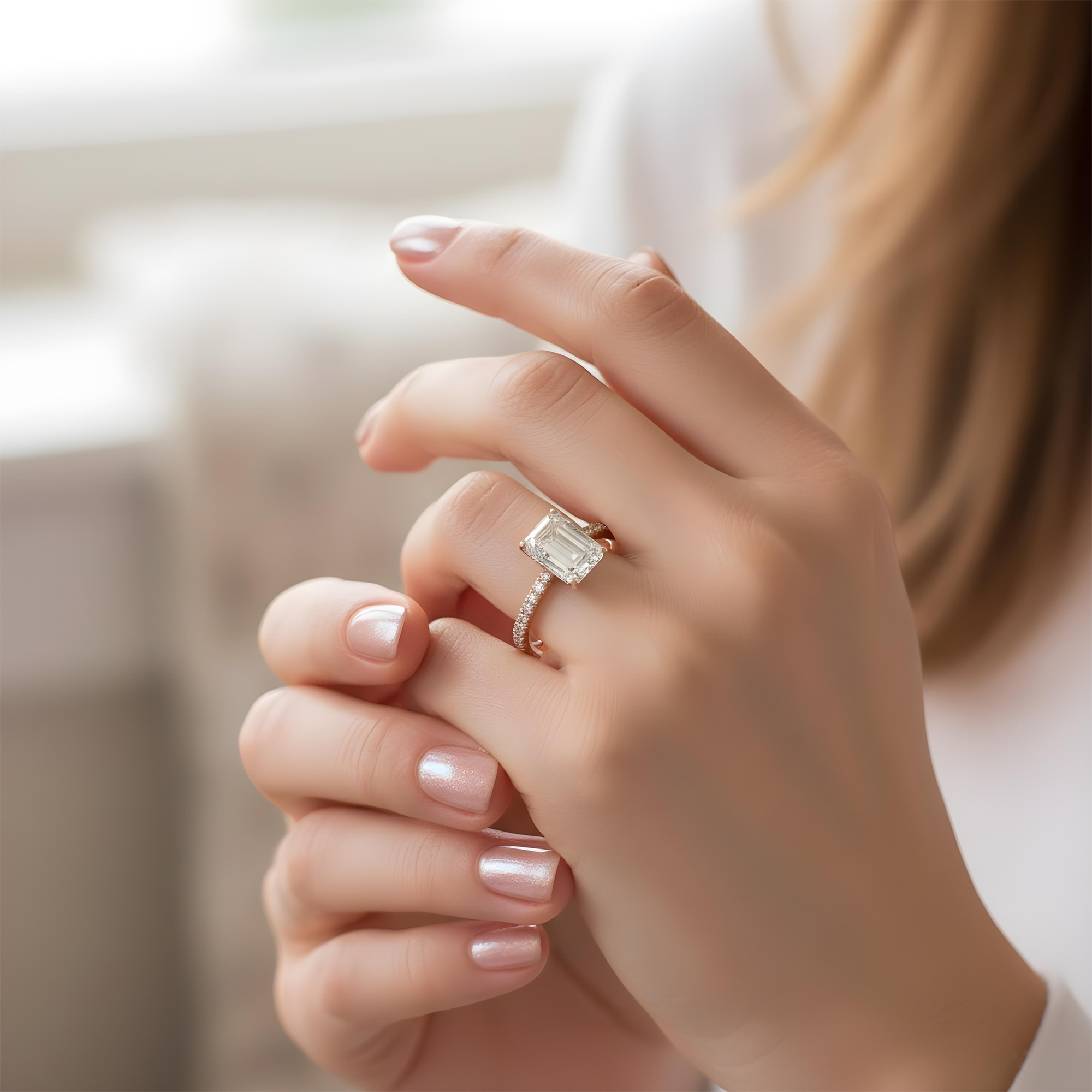 18K Rose Gold 2.57ct Emerald Cut Diamond Engagement Ring 2.89ctw