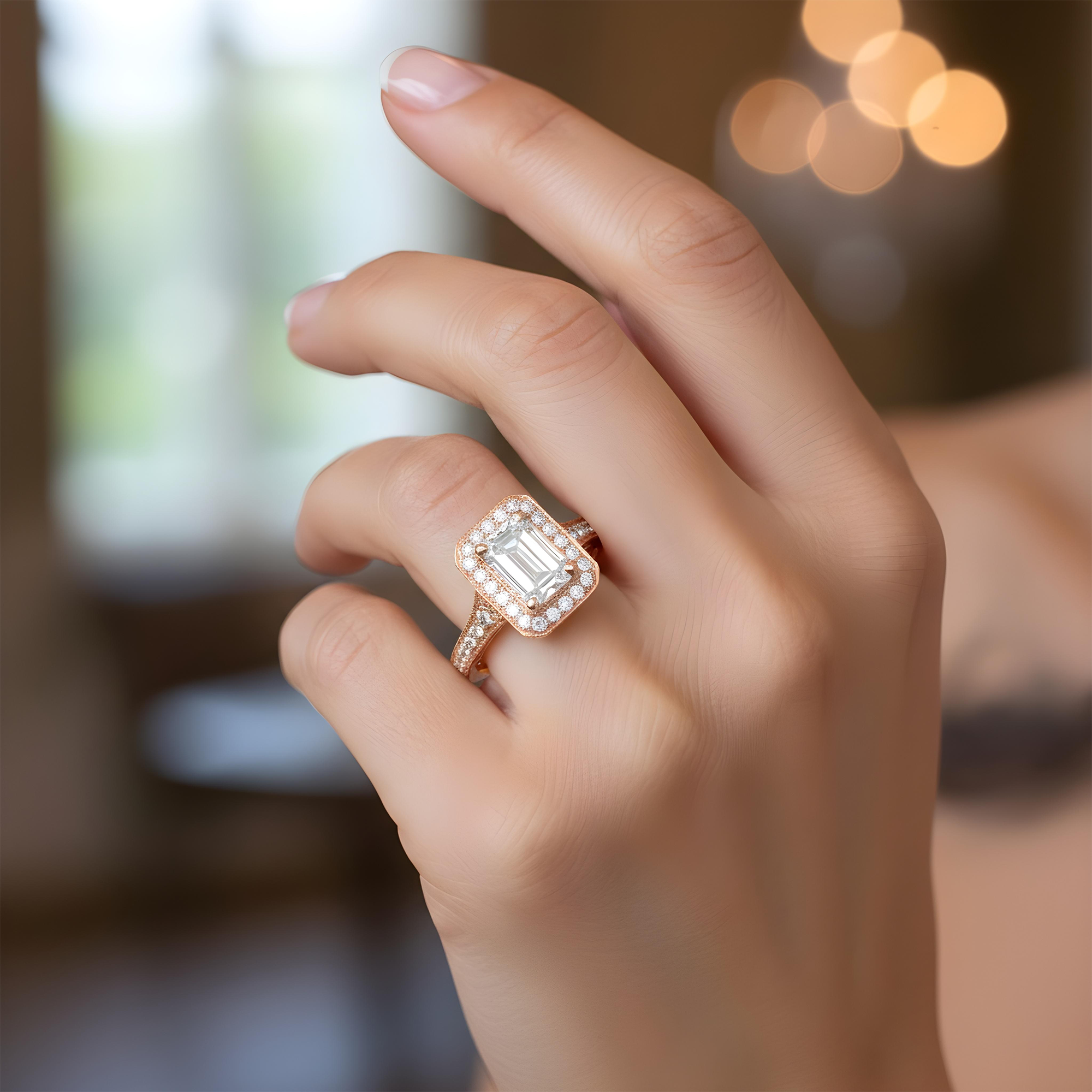 18K White Gold 2.05ct Emerald Cut Diamond Engagement Ring 2.70ctw
