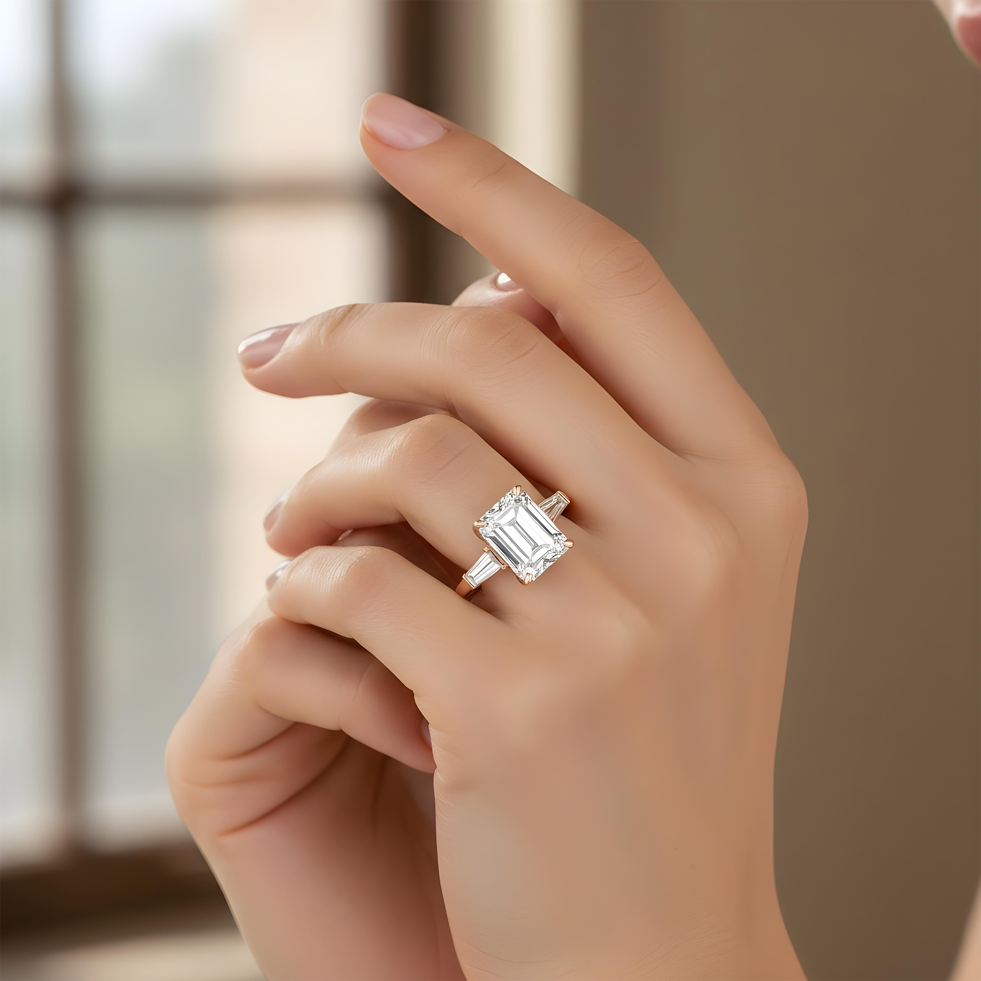 GIA Platinum 5.12 Emerald Cut Triple Diamond Engagement Ring 5.78ctw