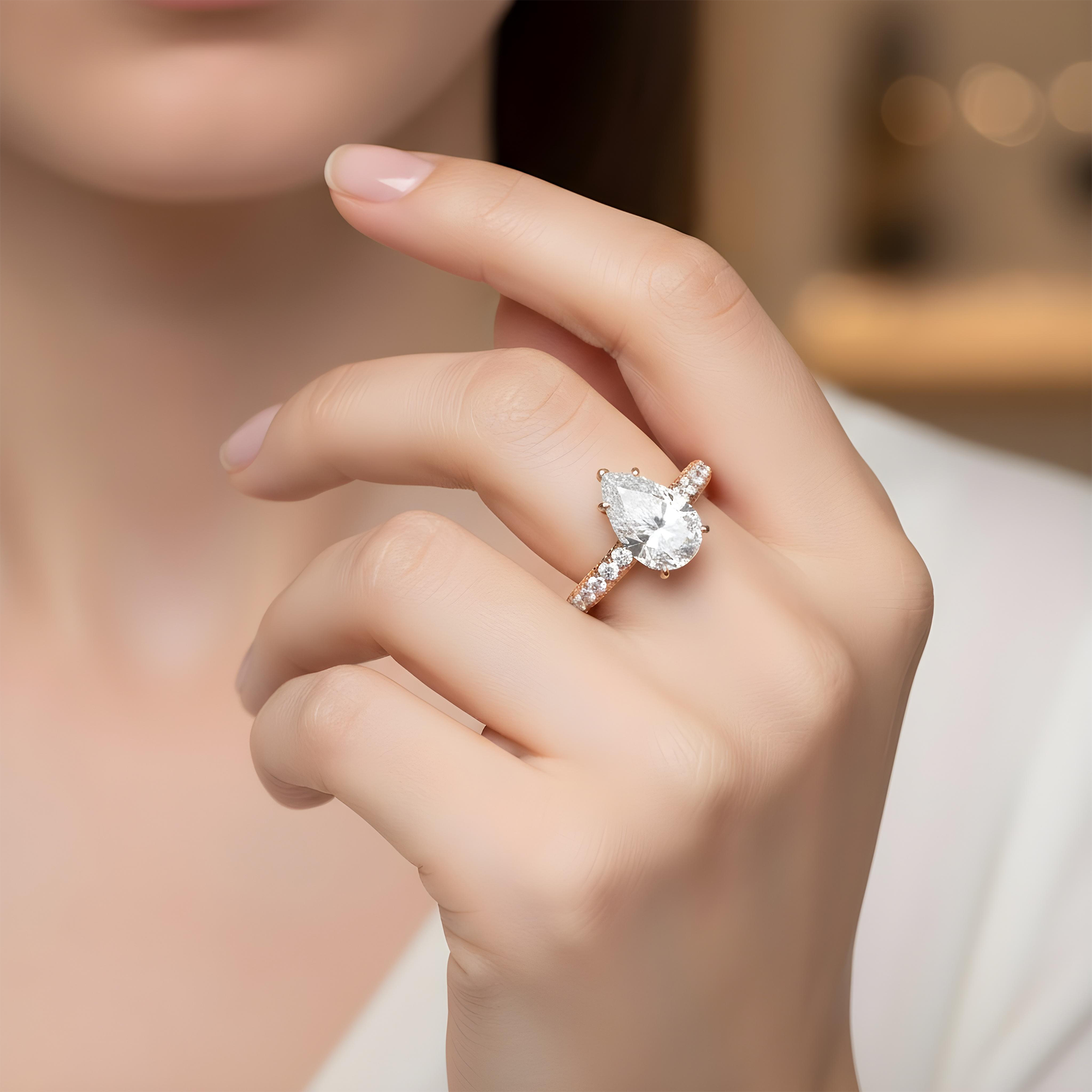 GIA 18K White Gold 4.09ct Pear Cut Diamond Engagement Ring 6.02ctw