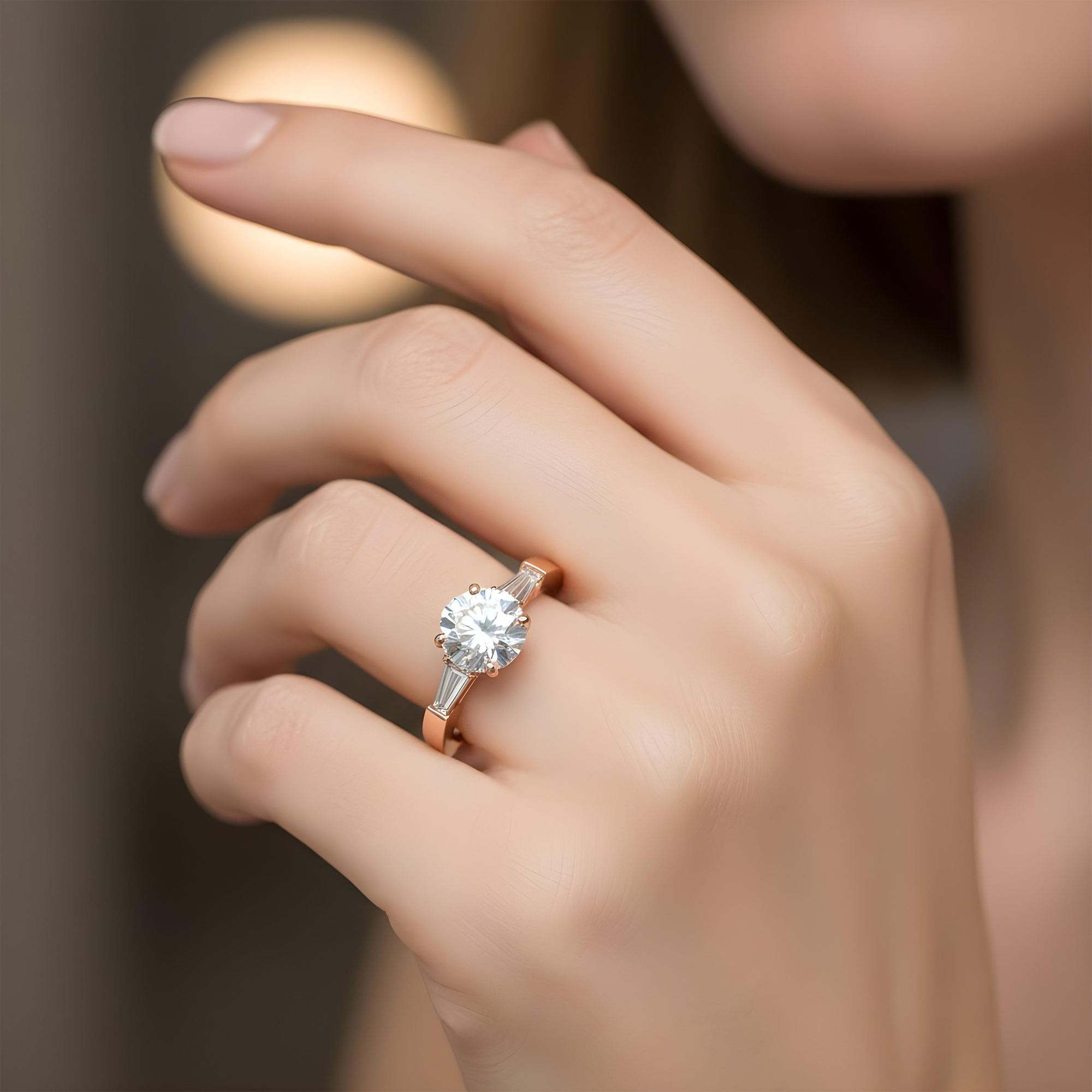 Platinum 1.73ct Round Cut Triple Diamond Engagement Ring 2.03ctw