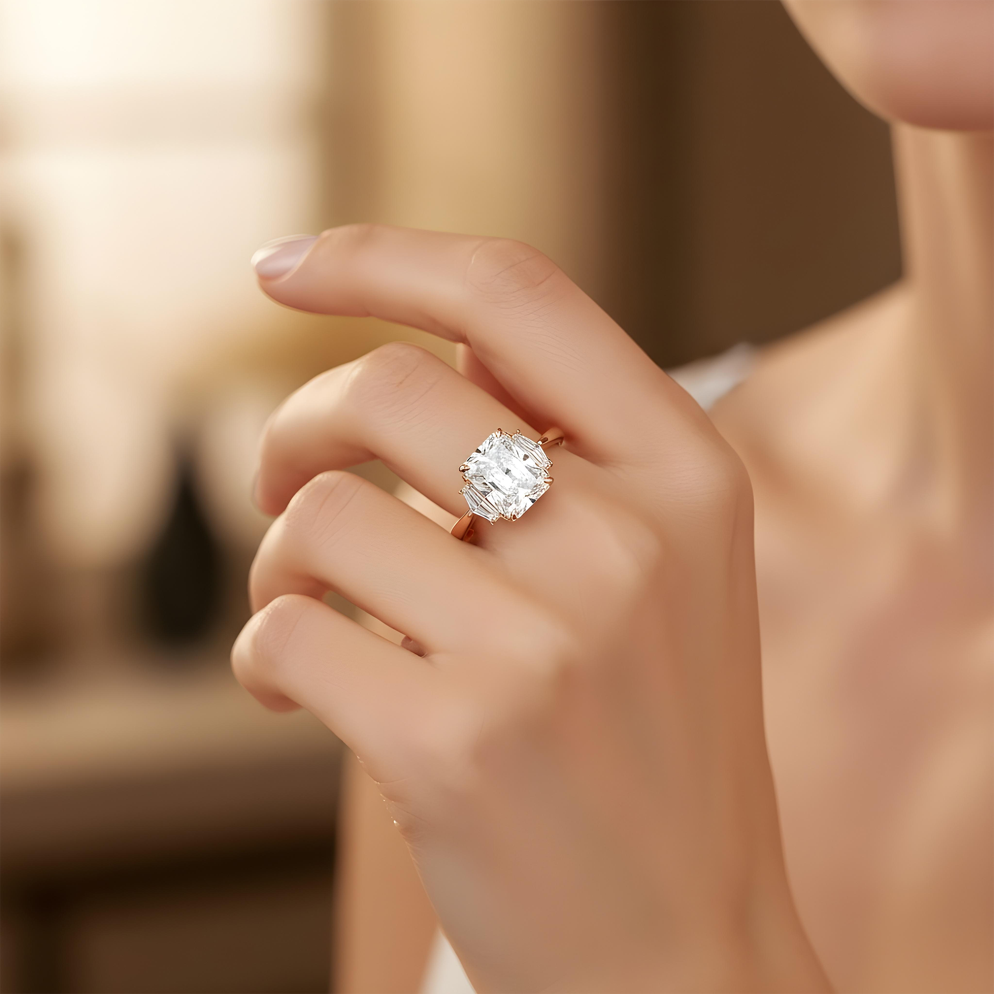Platinum 3.57 Radiant Cut Triple Diamond Engagement Ring 4.17ctw