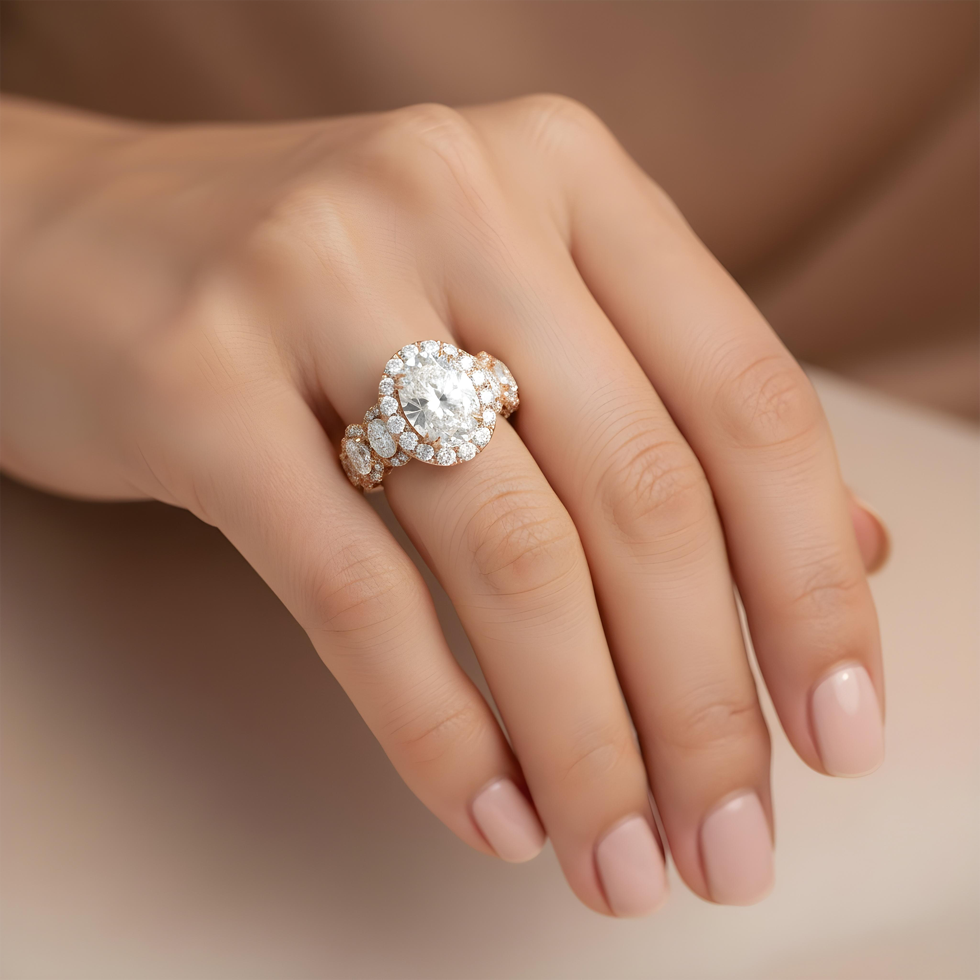 18K White Gold 3.02ct Oval Cut Diamond Engagement Ring 5.77ctw