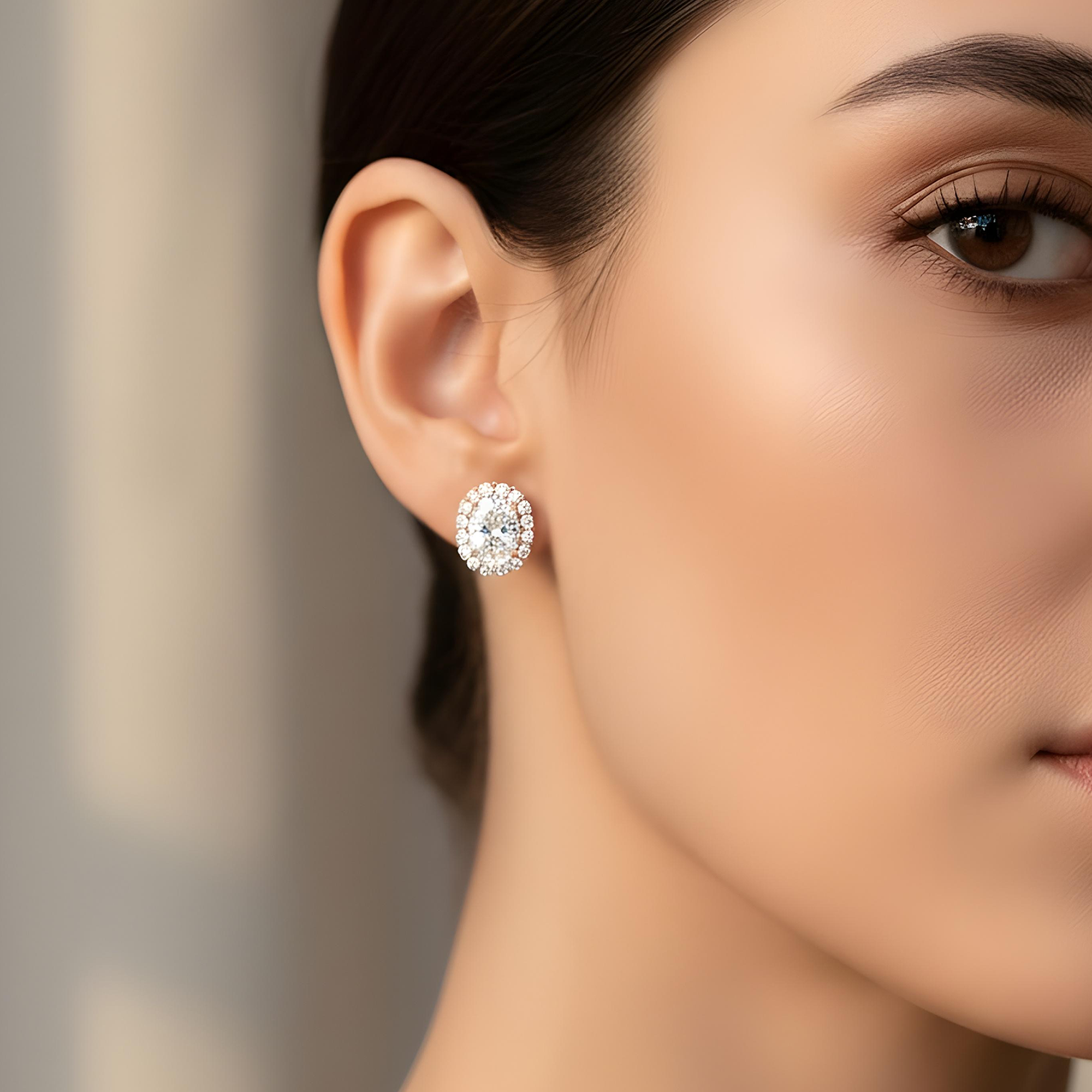 IGI 18K White Gold Oval & Round Diamond Stud Earrings 8.51ctw