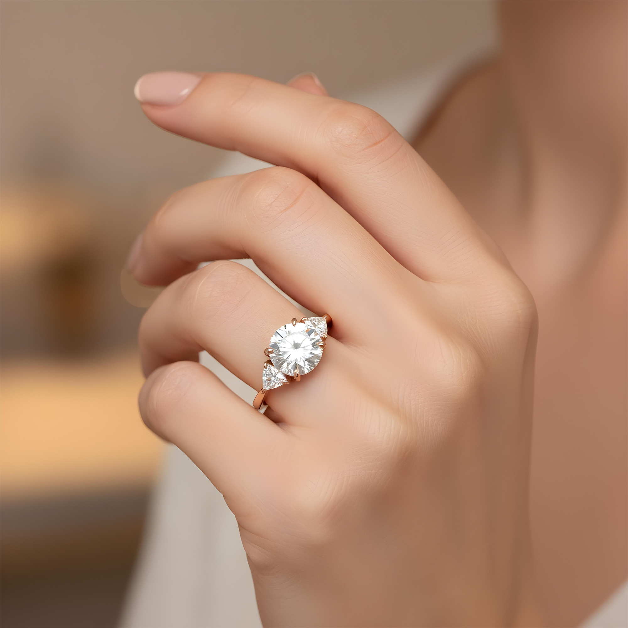 Platinum 4.40ct Round Cut Triple Diamond Engagement Ring 5.21ctw