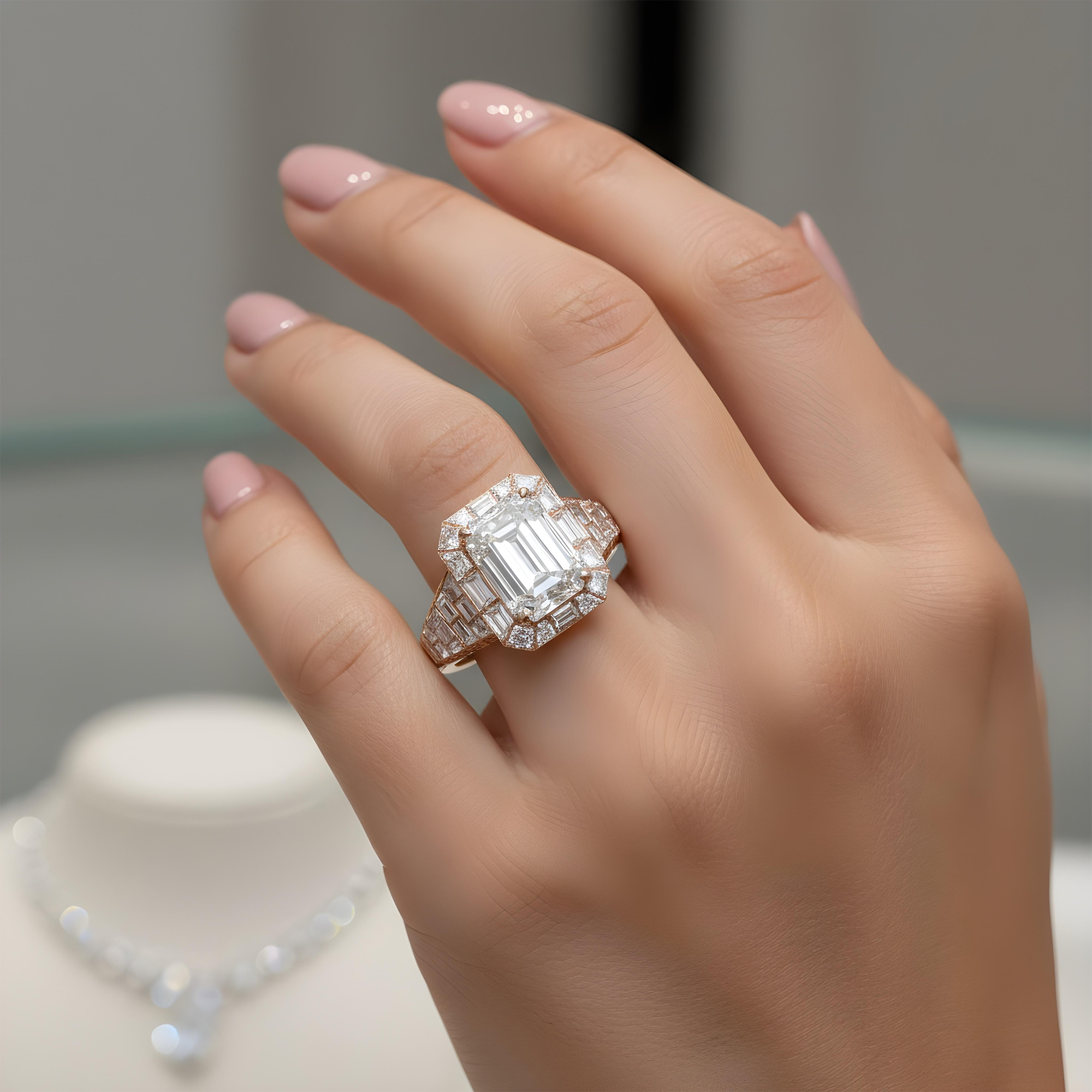 GIA 18K White Gold 5ct Emerald Chandelier Diamond Engagement Ring 17.88ctw