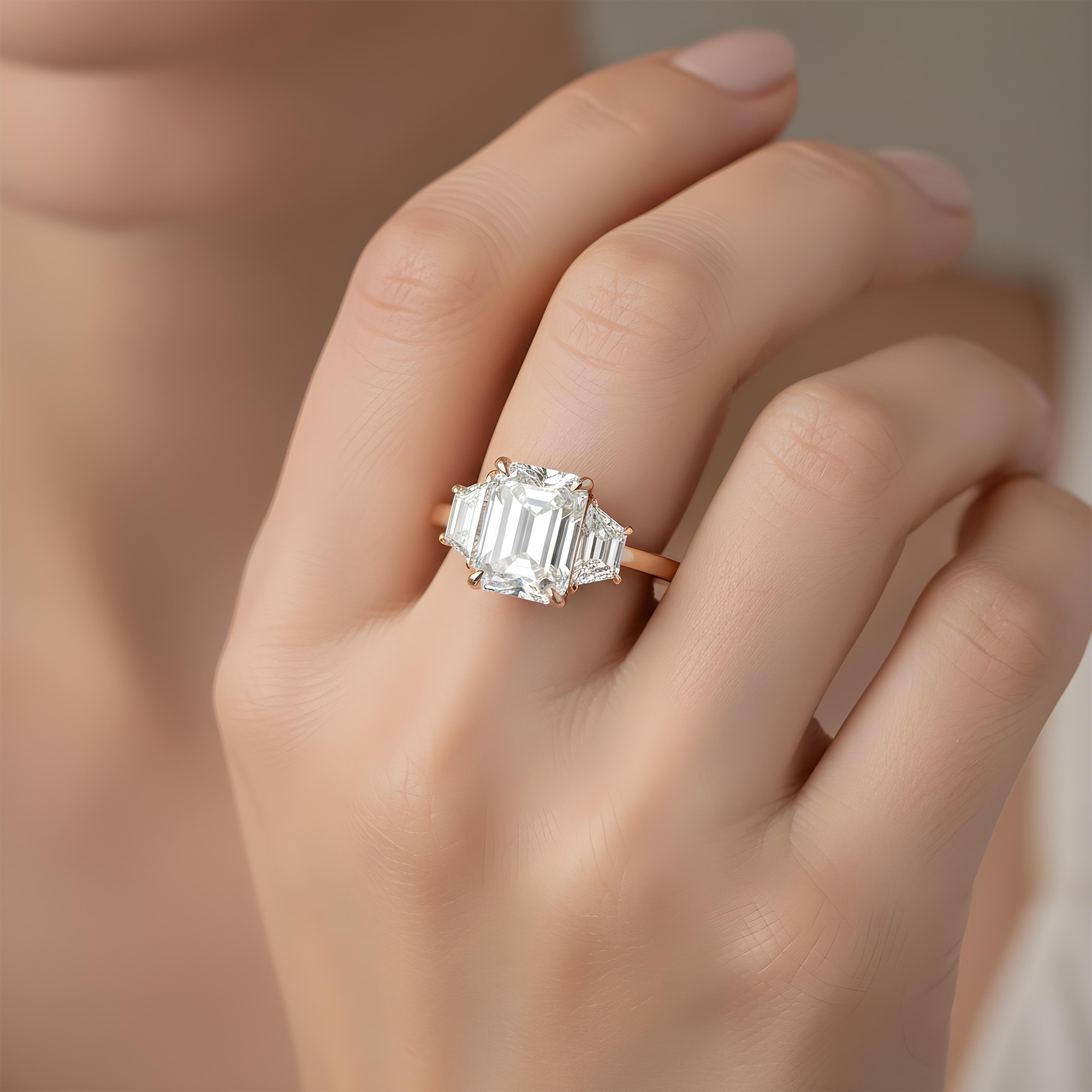 GIA Platinum 3.03ct Emerald Cut Triple Diamond Engagement Ring 3.75ctw