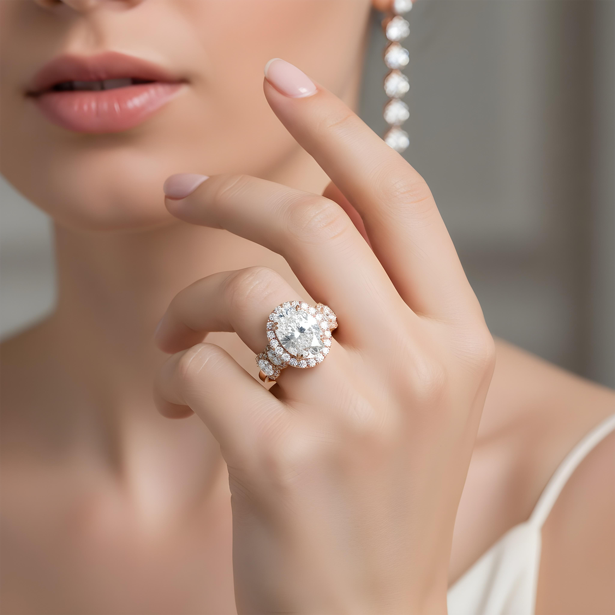 GIA 18K White Gold 7.03ct Oval Cut Diamond Engagement Ring 10.18ctw