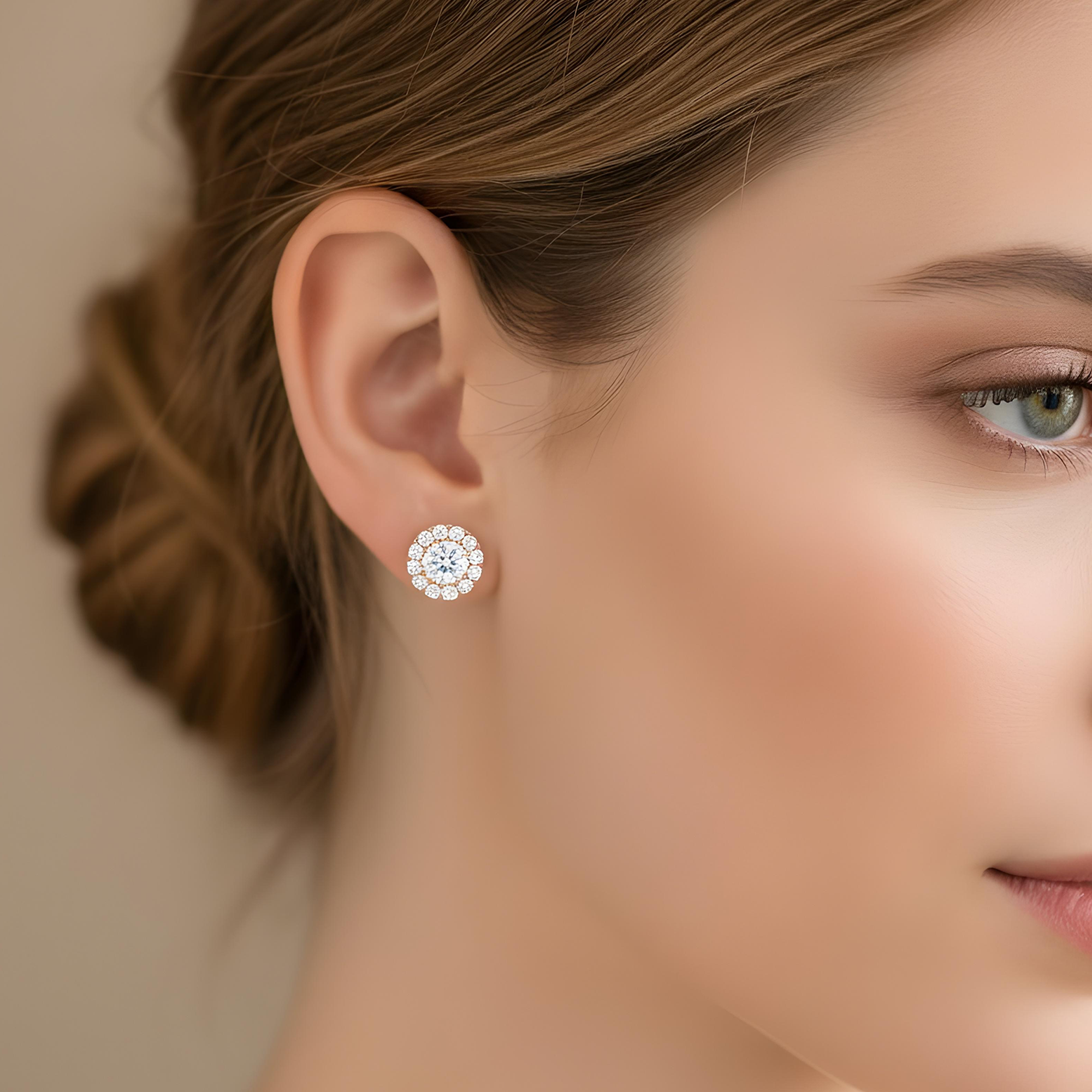 IGI 18K White Gold Round Diamond Stud Earrings w/ Halo 4.48ctw