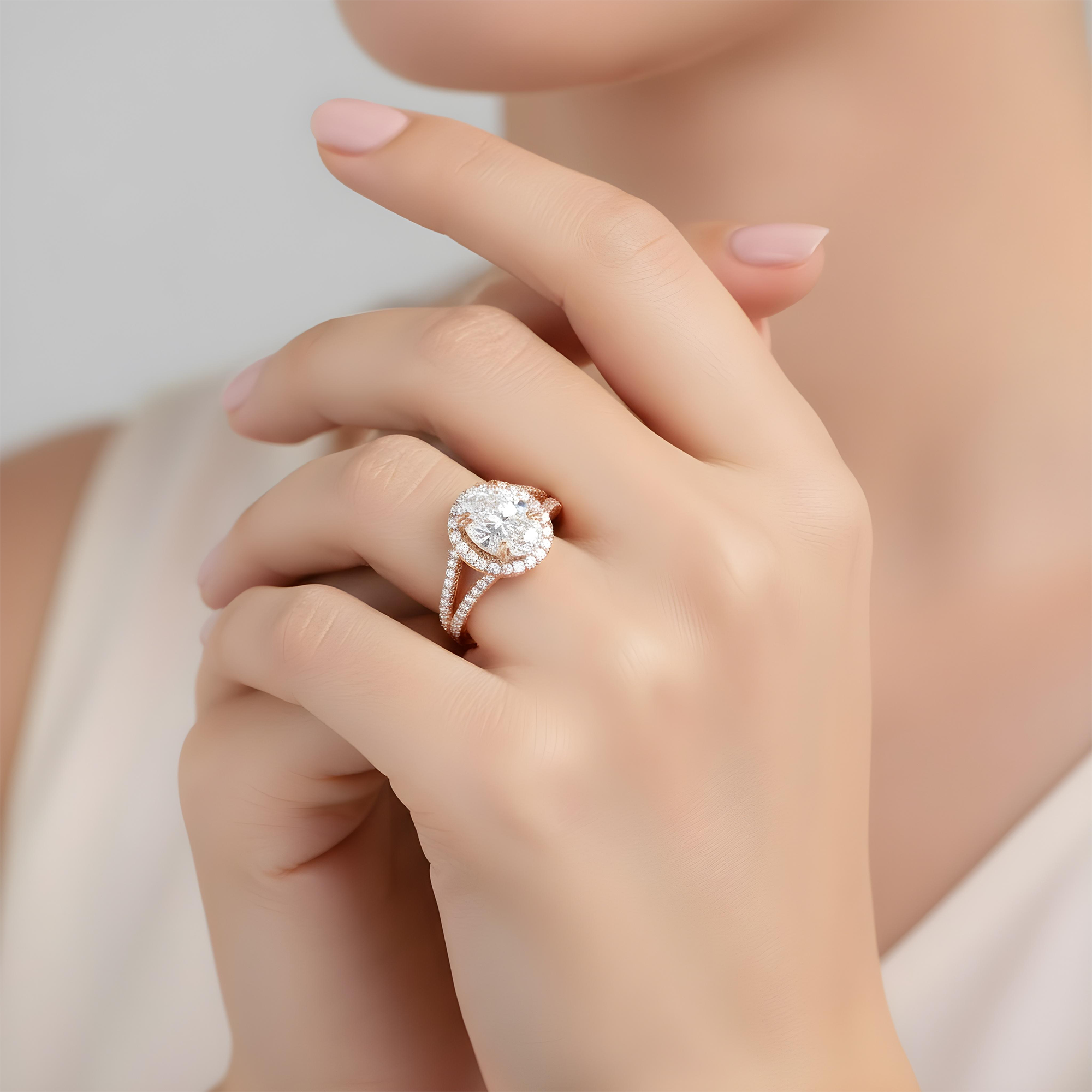 18K White Gold 2.36ct Oval Cut Diamond Engagement Ring 3.24ctw
