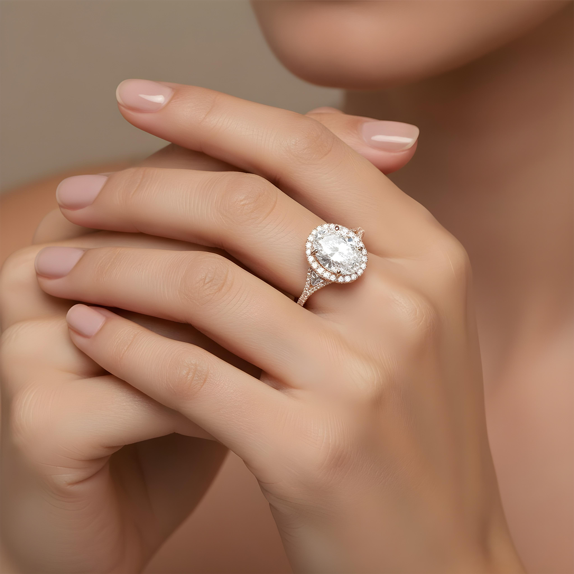 18K White Gold 2.74ct Oval Cut Diamond Engagement Ring 3.29ctw
