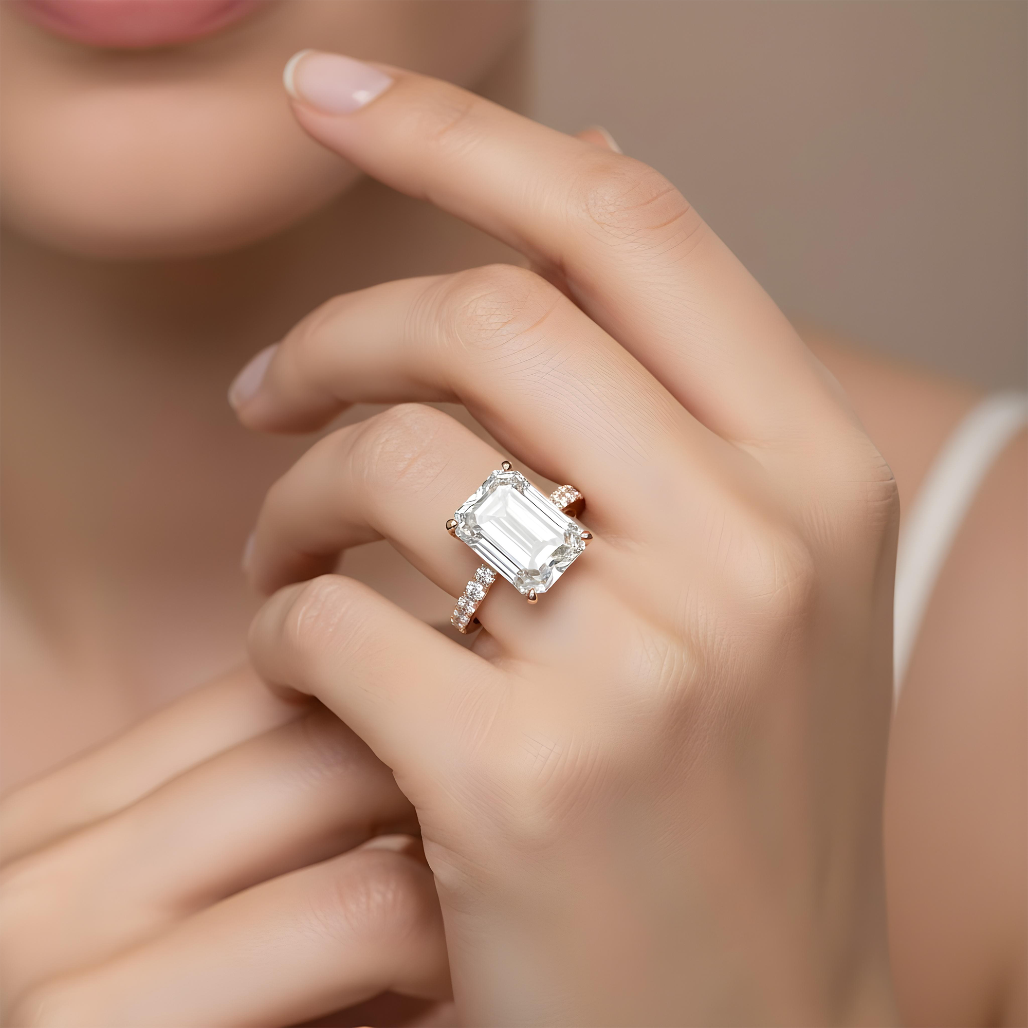 GIA 18K White Gold 13.84ct Emerald Cut Diamond Engagement Ring 15.79ctw