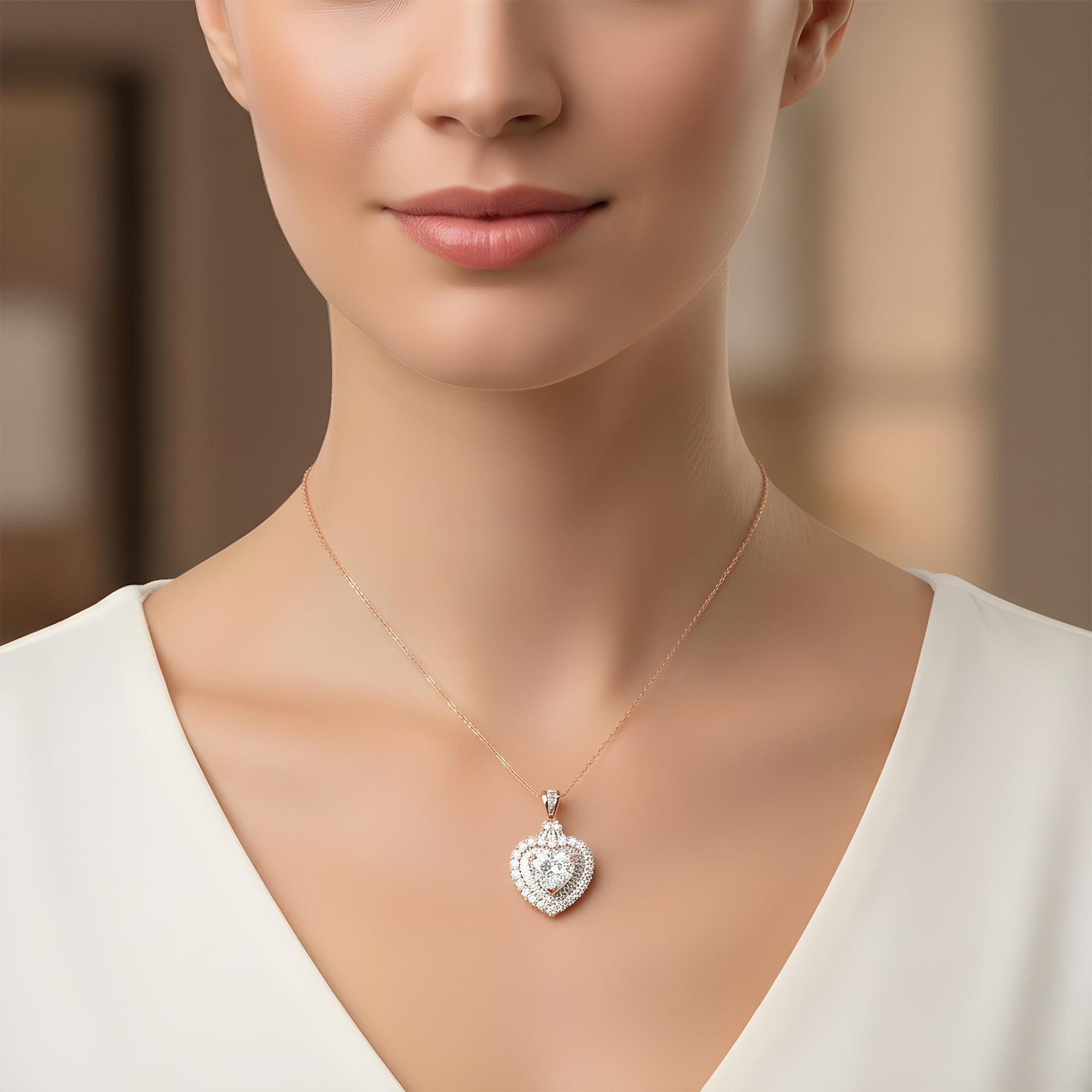 14K White Gold Heart Cut Diamond Pendant & Chain necklace 4.76