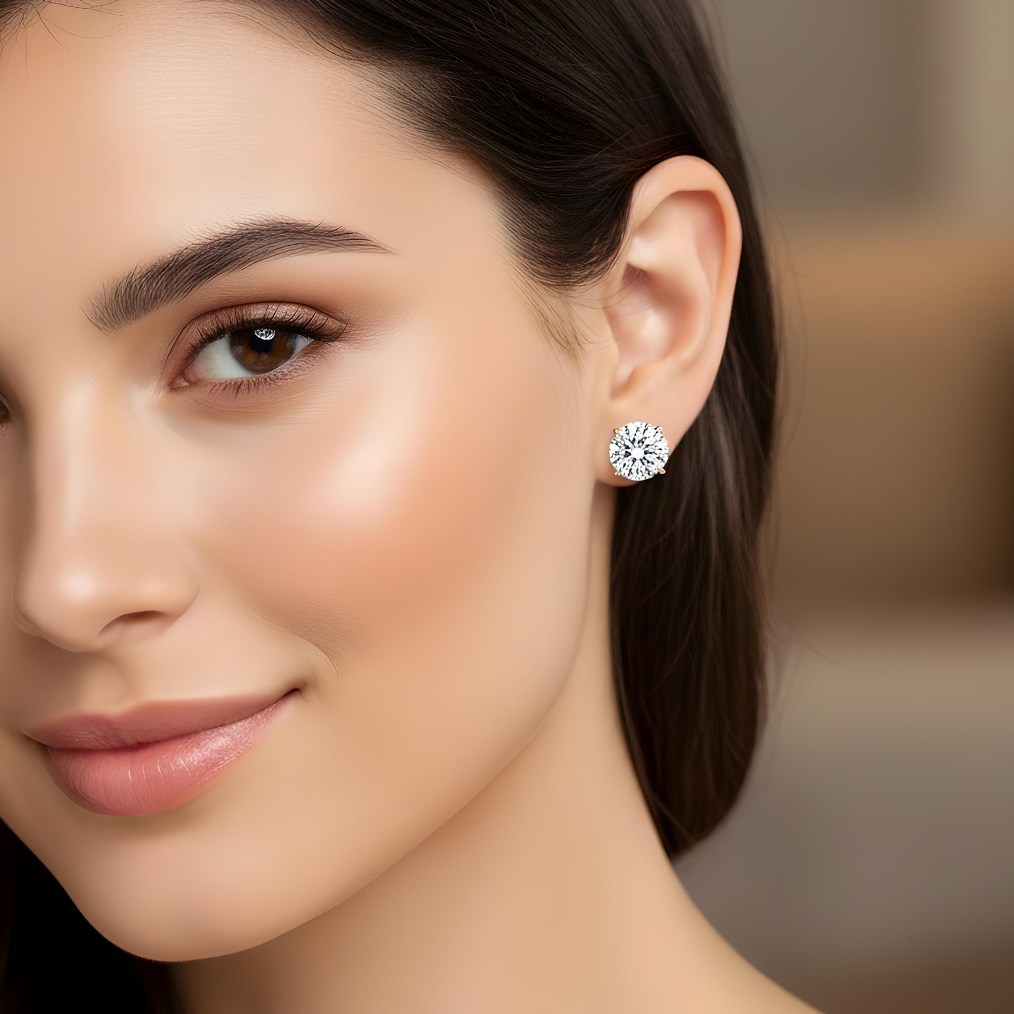 IGI Certified Platinum 10 Carats Each Solitaire Round Diamond Stud Earrings 20.21ctw