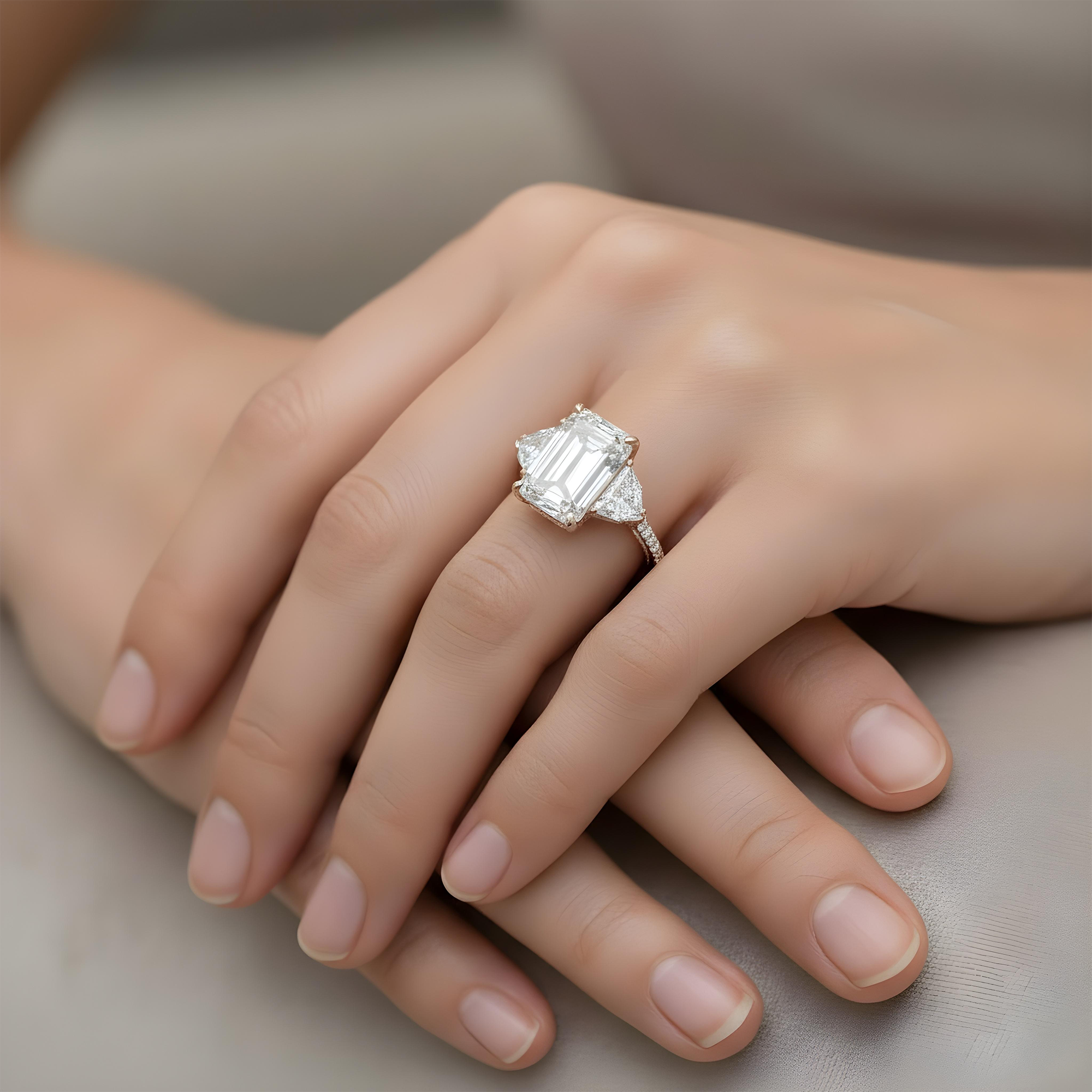 Platinum 14.07ct Emerald Cut Triple Diamond Engagement Ring 18.08ctw
