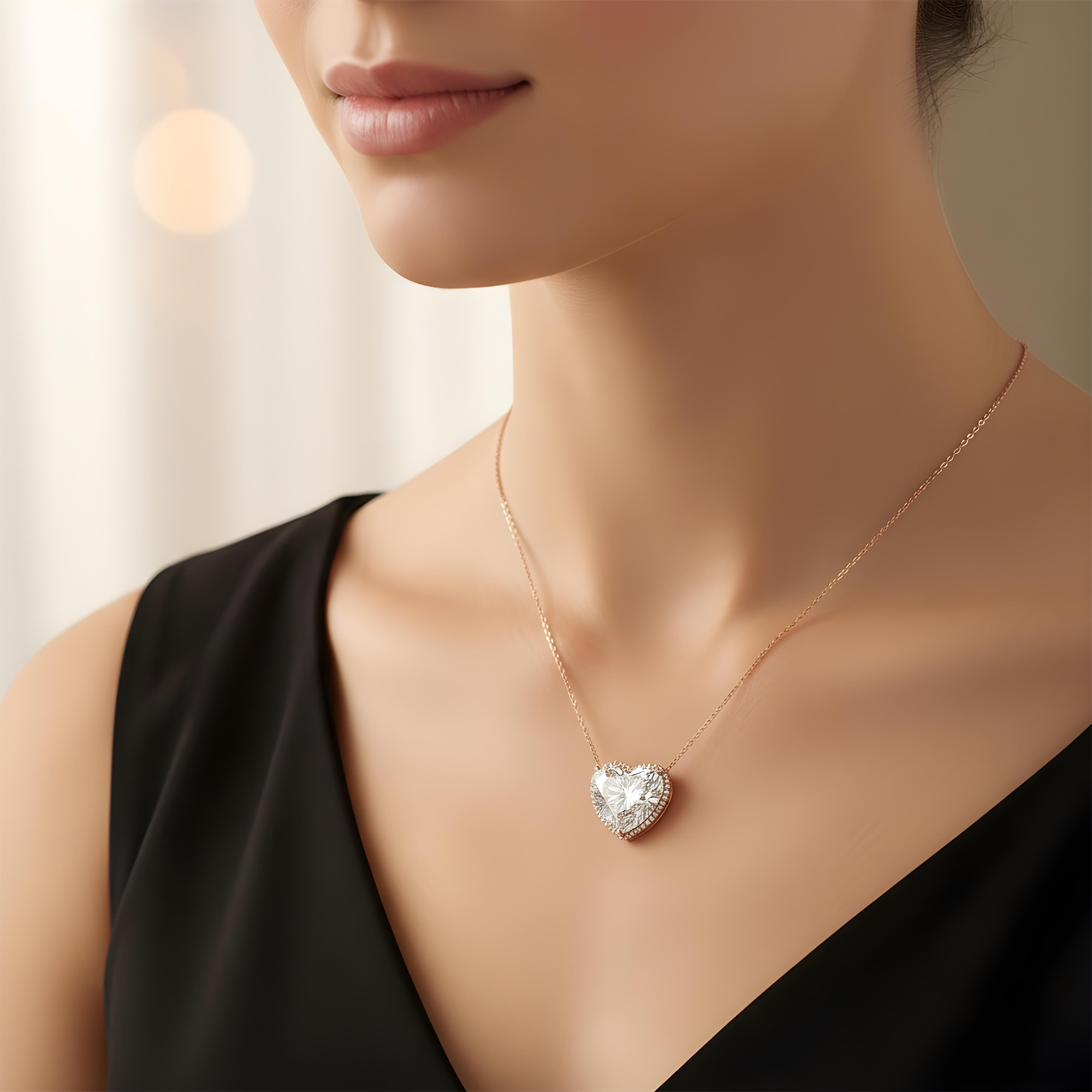 Platinum Heart Cut Diamond Pendant & Chain Necklace 22.23ct