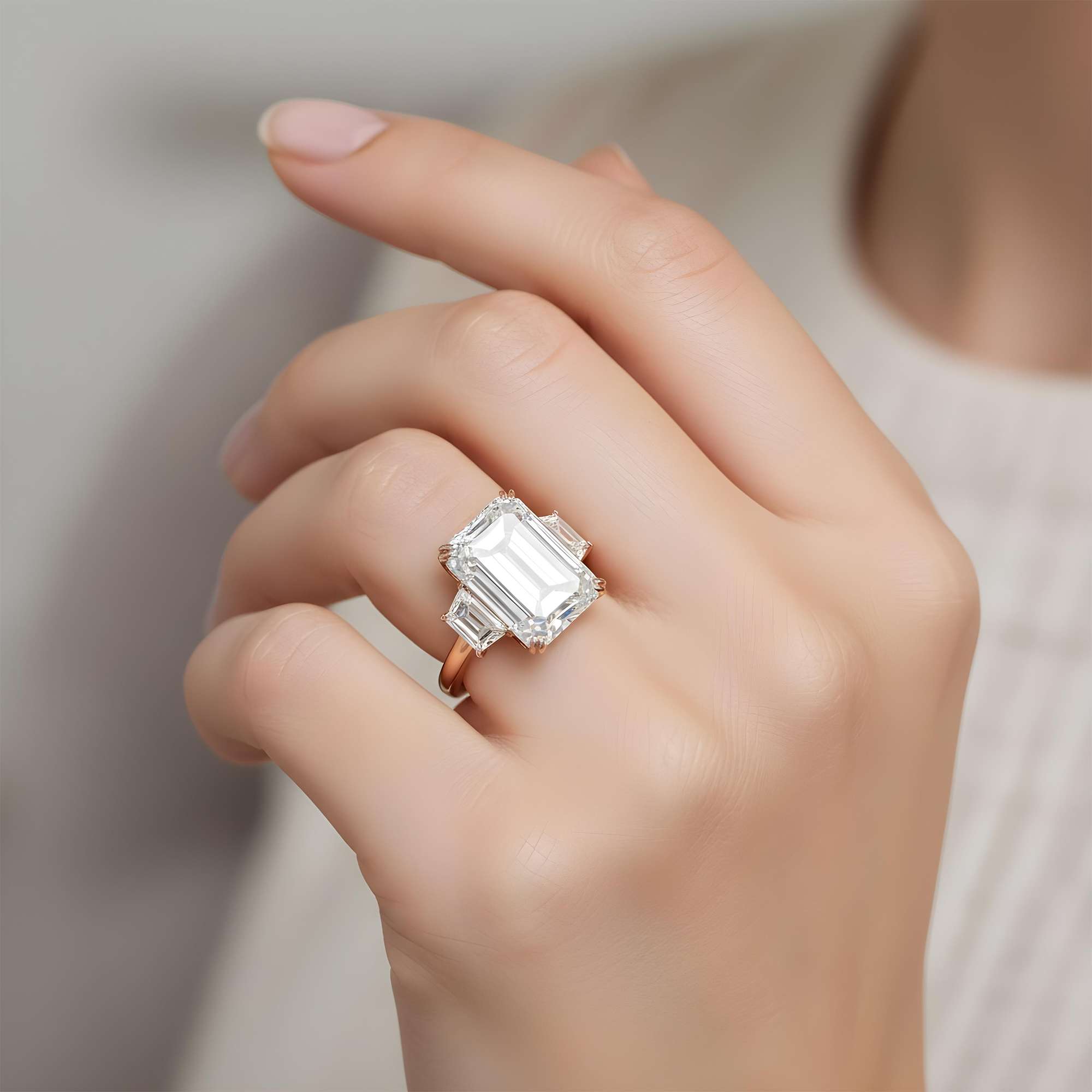 Platinum 20.0ct Triple Emerald Cut Diamond Engagement Ring 21.96ctw